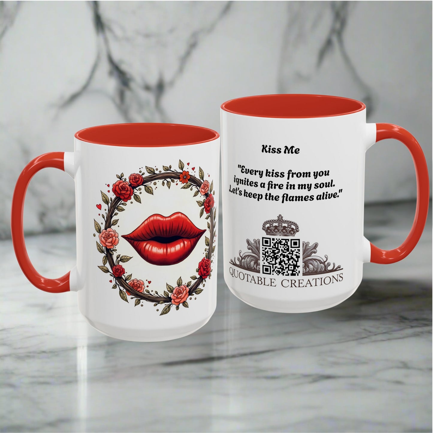 Kiss Me Mug Ignite the Passion with a Romantic Lovers Gift Perfect for Sweet Loving Couples Who Cherish Intimacy and Desire QR Quote Video