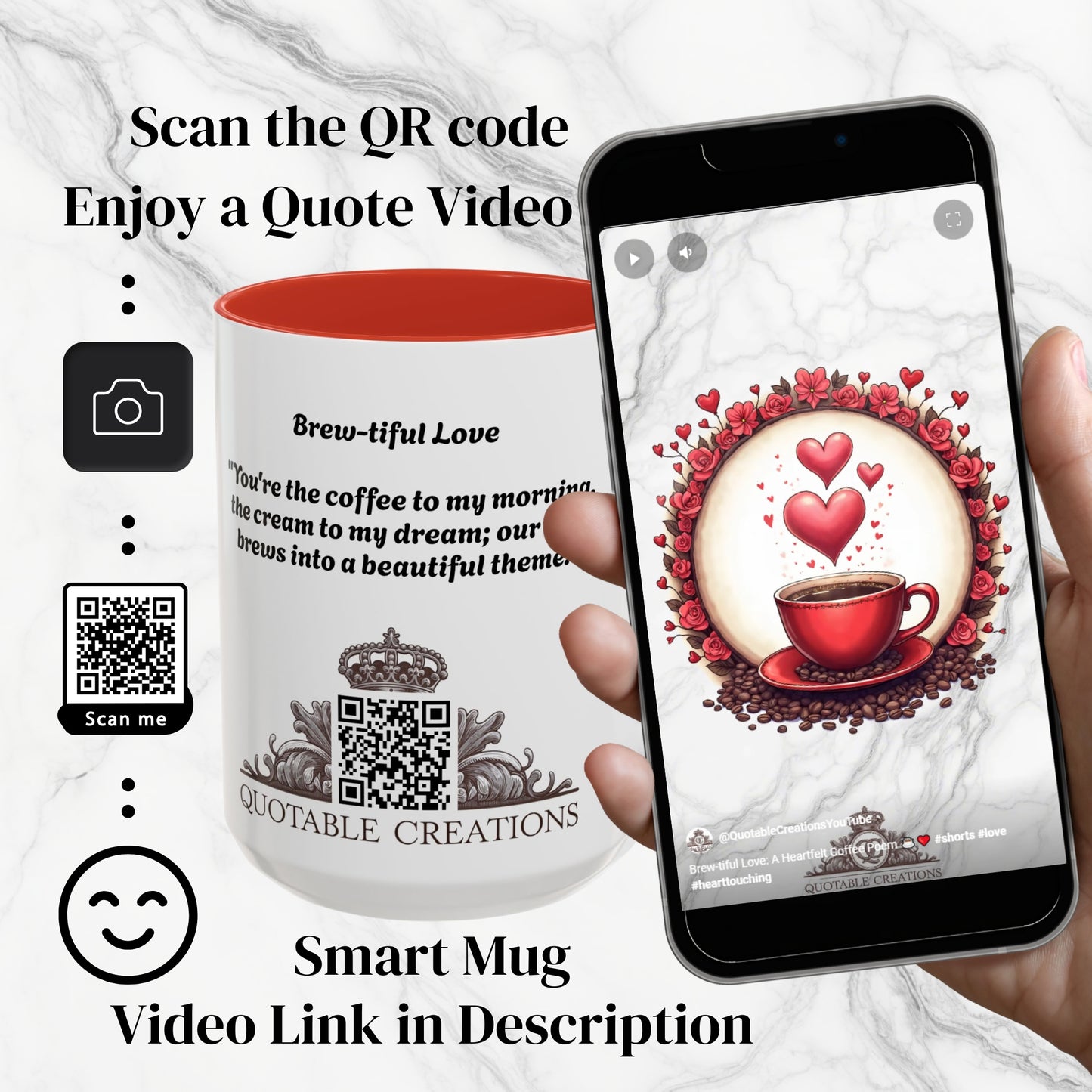 Brew-tiful Love Coffee Mug for Couples Romantic Gift for Coffee Lovers with Heartwarming Quote Perfect Valentine's Day Gift QR Quote Video