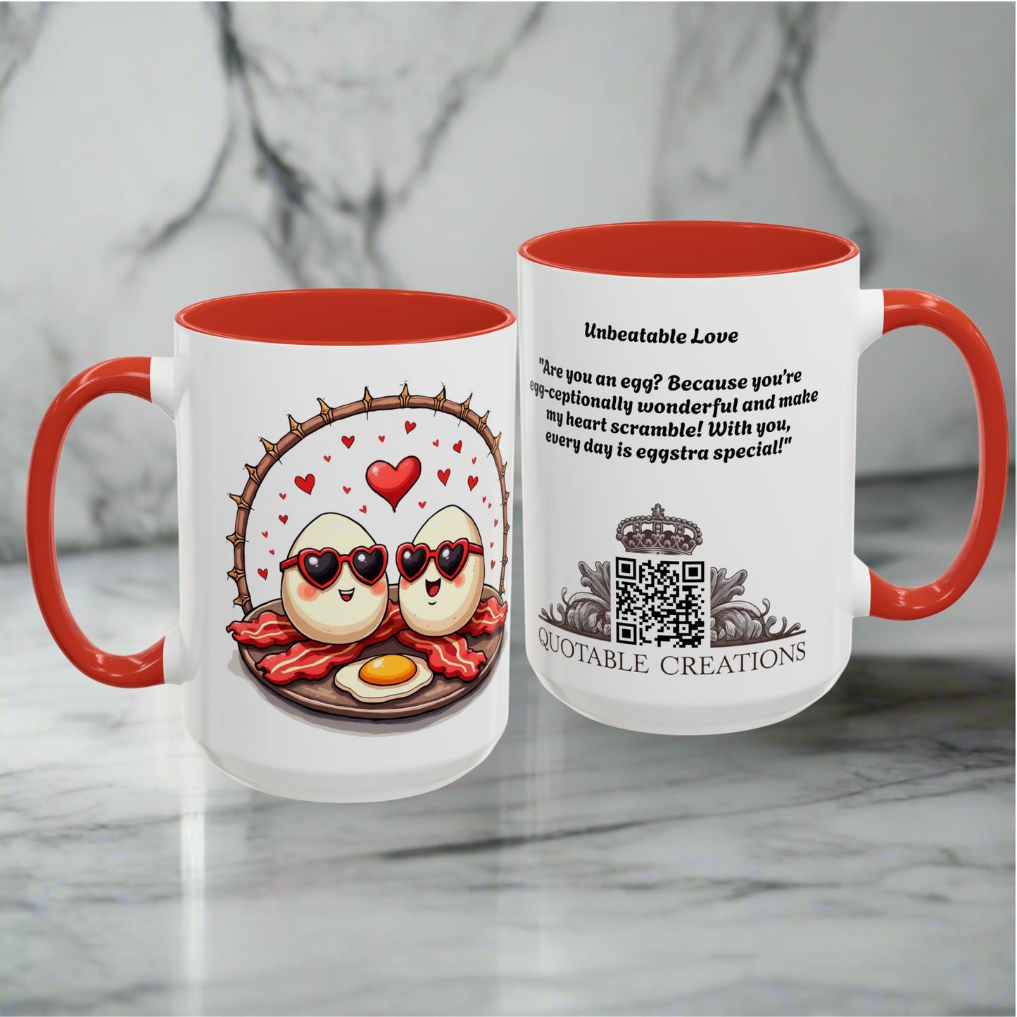 Unbeatable Love Mugs Fun Pun Hilarious Sweet Flirty Gift for Couples Adorable Coffee Present with Inspirational Love Quote QR Quote Video