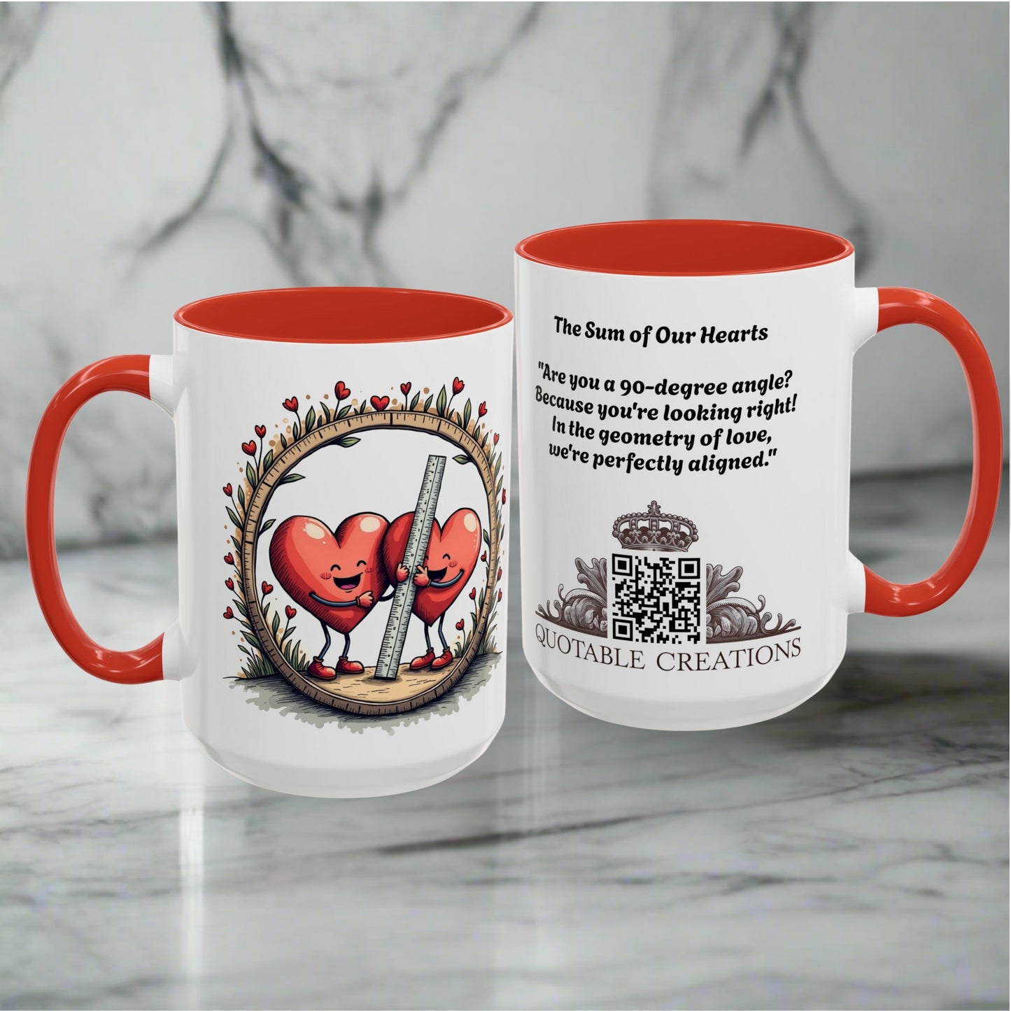 The Sum of Our Hearts Mugs Fun Pun Hilarious Coffee Gift for Couples Perfect Mathematics Present with Clever Love Quote QR Quote Video