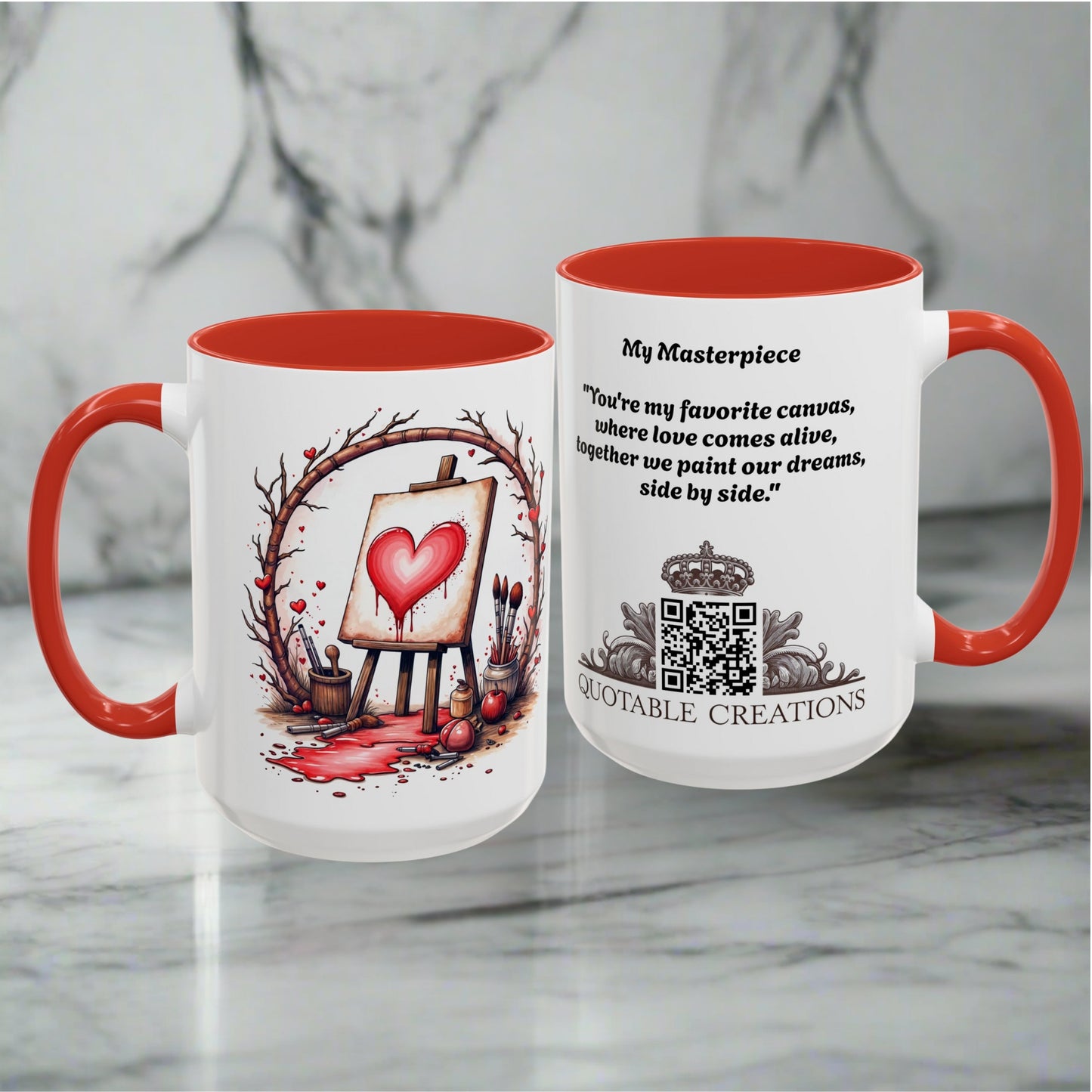 My Masterpiece Mug Unique Lovers Coffee Gift for Romantic Couples Perfect Artistic Present with Heartwarming Love Quote QR Quote Video