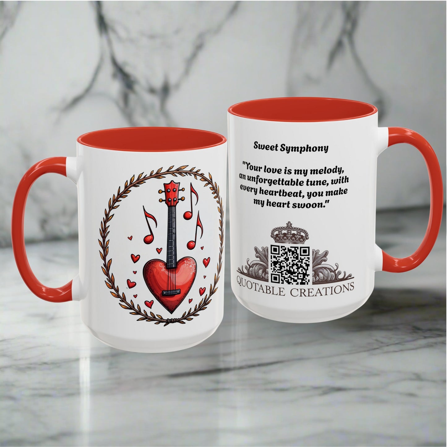 Sweet Symphony Mugs for Couples Melodic Coffee Gift for Music Lovers Perfect Romantic Present with Inspiring Love Quote QR Quote Video