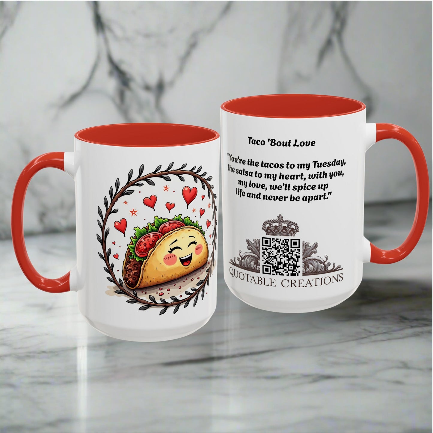 Taco 'Bout Love Mug Fun Pun Coffee Gift for Hilarious Couples Perfect Taco Tuesday Present Flirty with Adorable Love Quote QR Quote Video