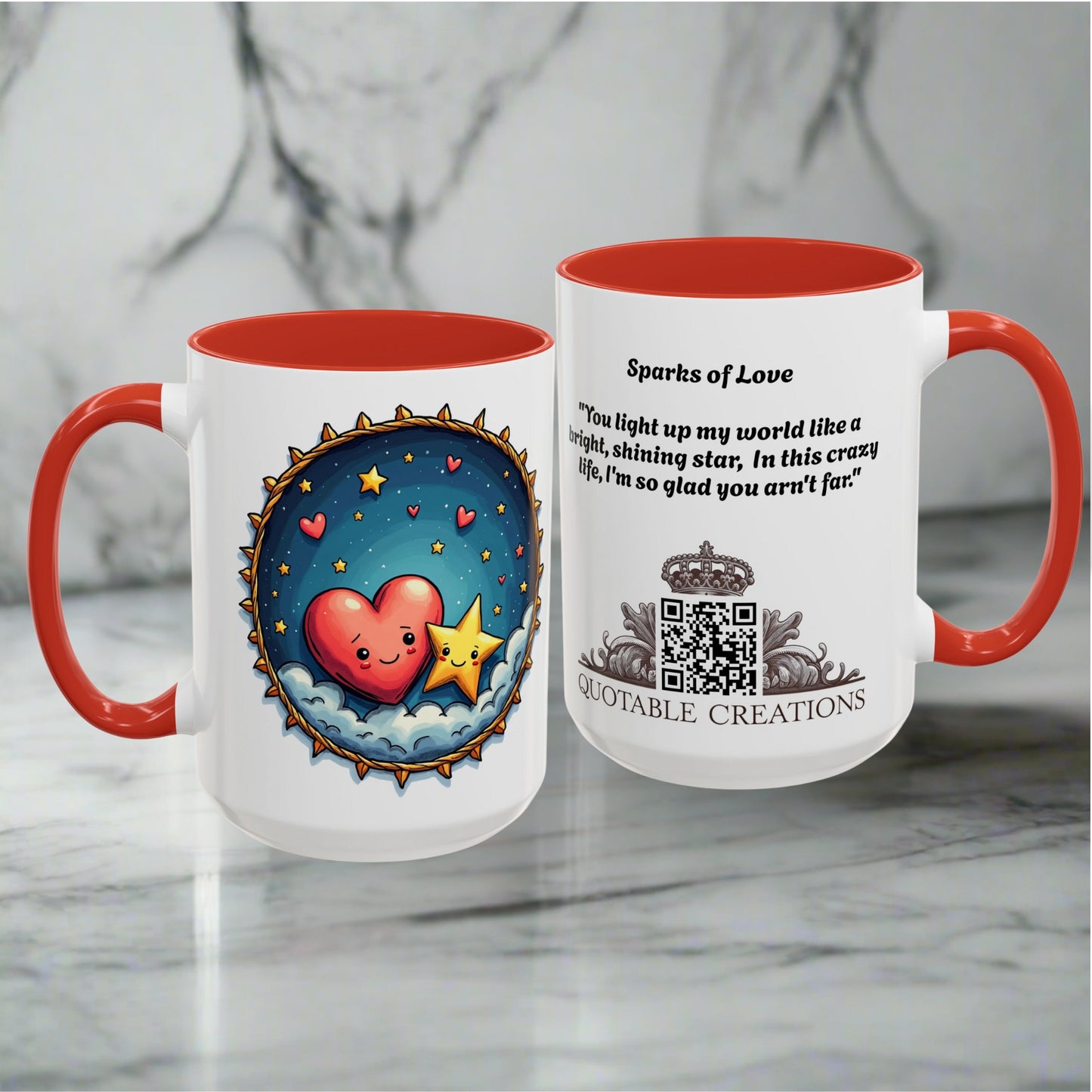 Sparks of Love Mug for Couples Cute Coffee Cup Gift for Anniversaries Inspiring Love Quote Romantic Valentine's Day Present QR Quote Video