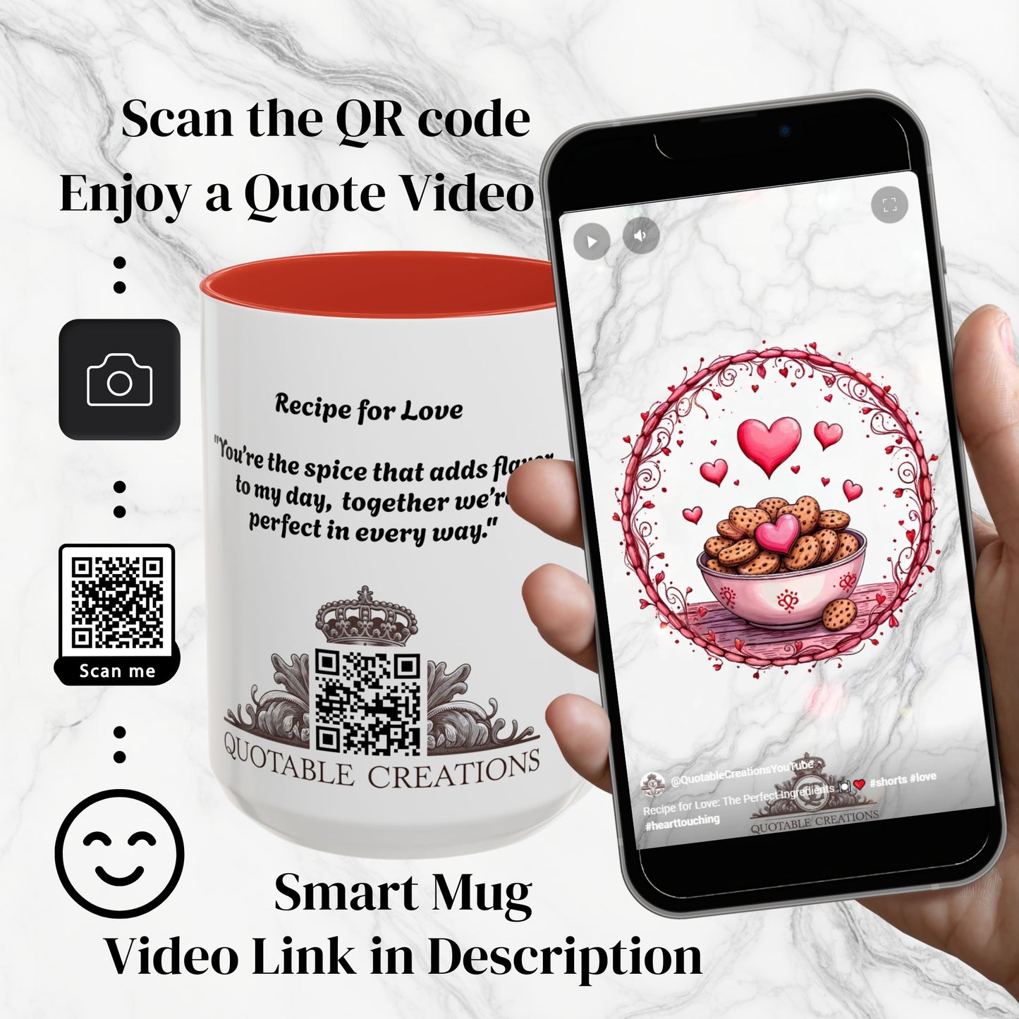 Recipe for Love Mugs Sweet Loving Coffee Gift for Couples Ideal Romantic Present for Food Lovers with Heartfelt Quote QR Quote Video