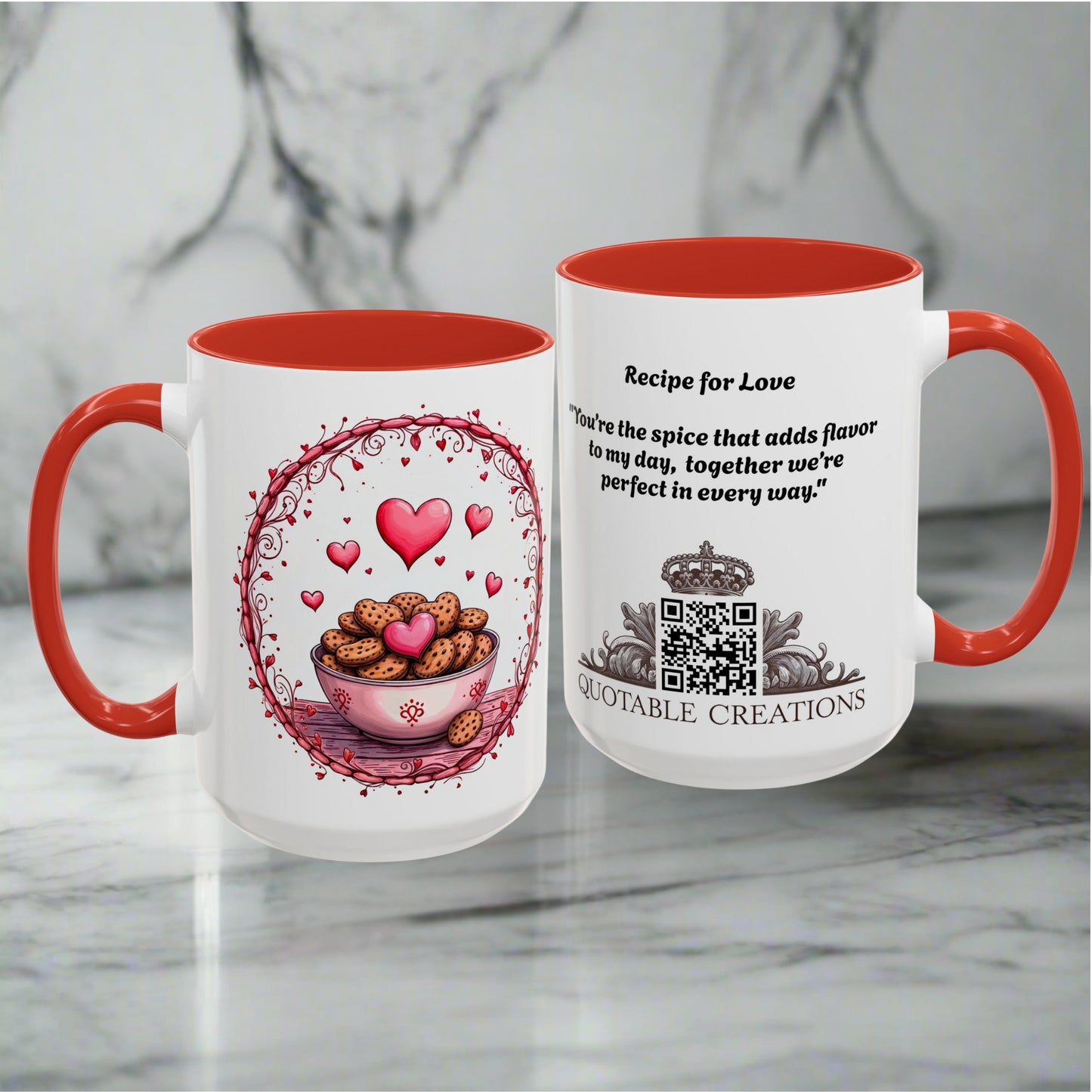 Recipe for Love Mugs Sweet Loving Coffee Gift for Couples Ideal Romantic Present for Food Lovers with Heartfelt Quote QR Quote Video