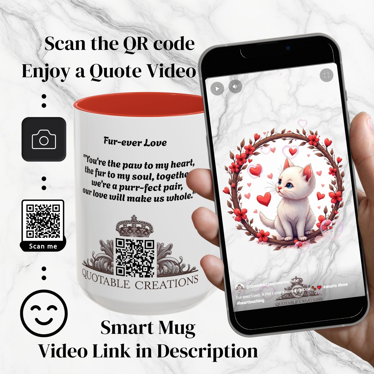 Fur-ever Love Mugs for Romantic Fun Pun Couples Adorable Pet Gift Perfect Present for Pet Lovers with Heartwarming Love Quote QR Quote Video