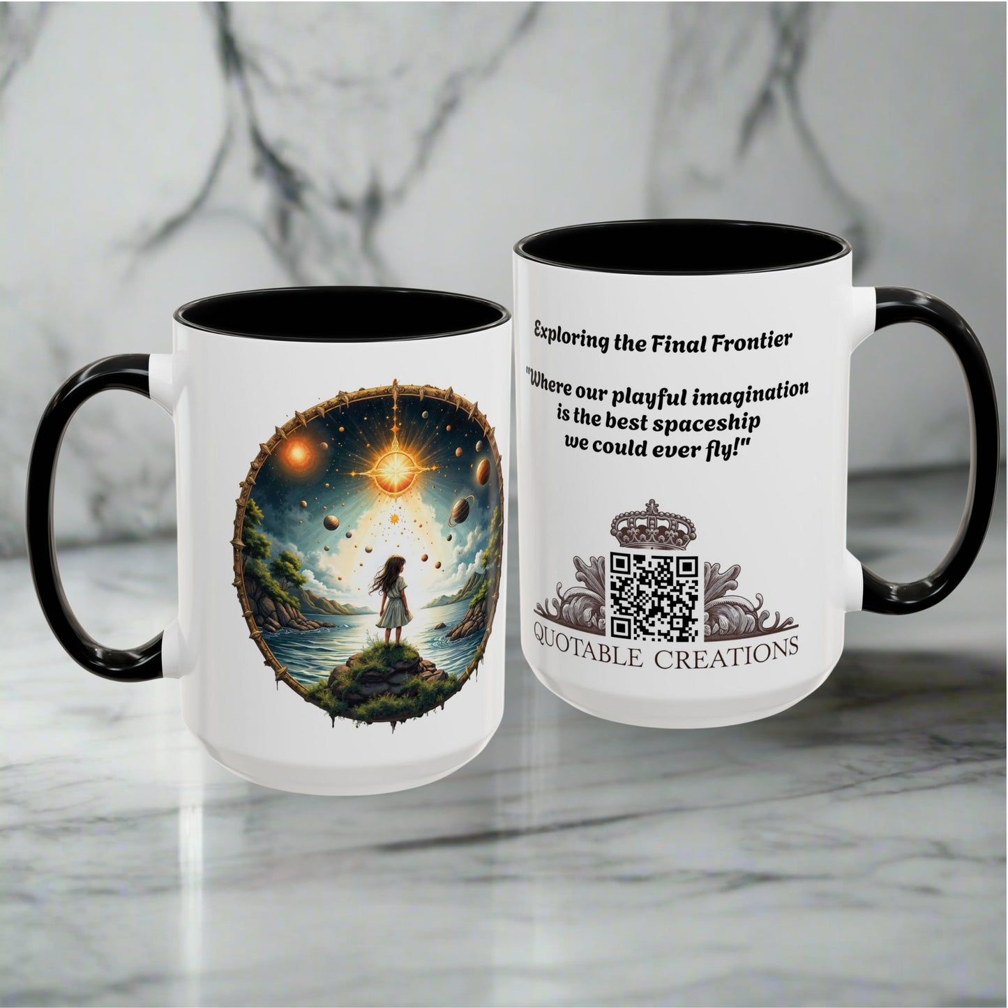 UFO Coffee Mug with Exploring the Final Frontier Quote - Space Enthusiasts Who Enjoy Unique Gifts Hilarious Space Puns QR Code Quote Video