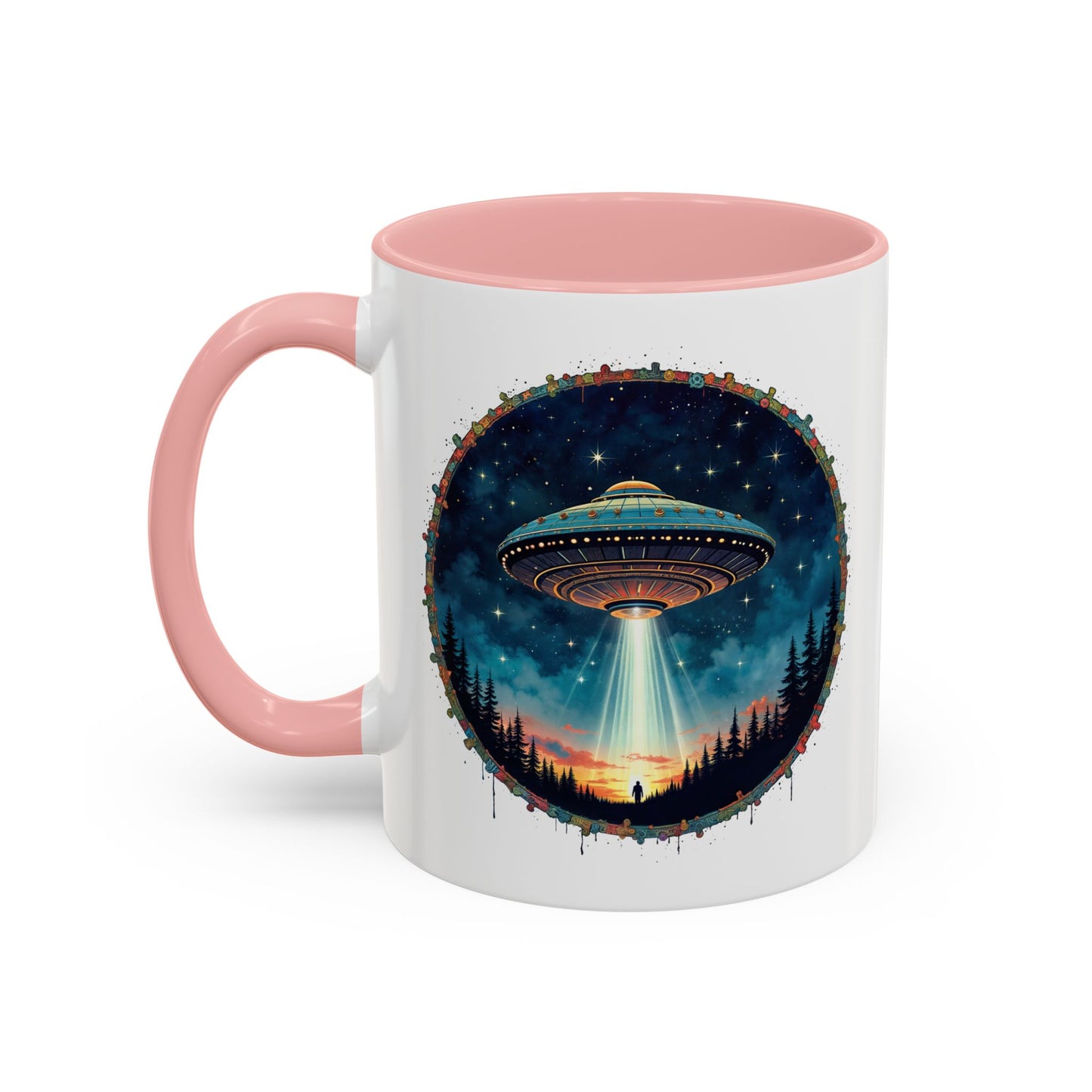 UFO Coffee Mug with Funny Cafe and Space Quotes for Coffee Lovers Who Enjoy Quirky Gifts and Humorous Alien-Themed Jokes QR Code Quote Video