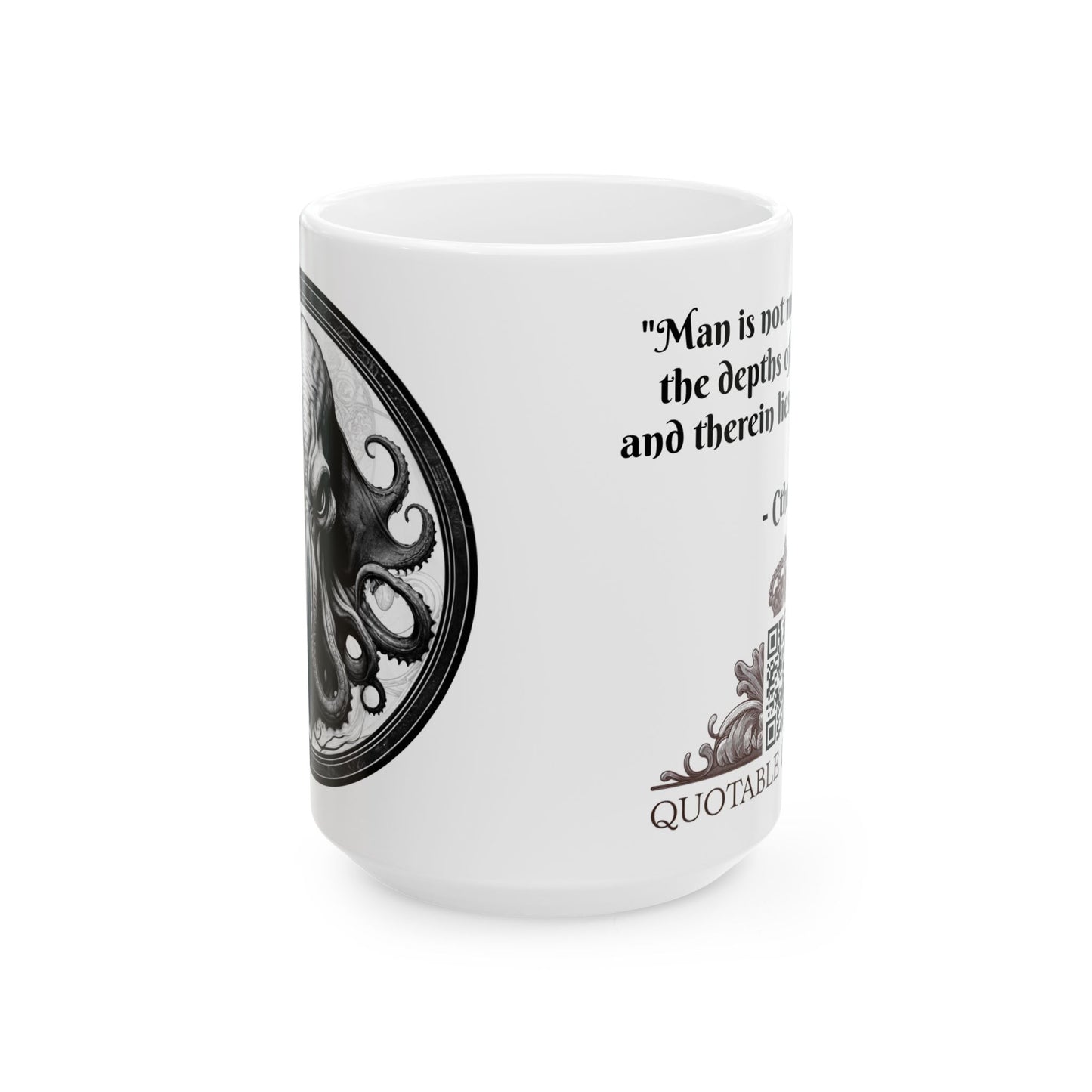 Cthulhu Inspirational Quote Coffee Mug with QR Code (11, 15oz)