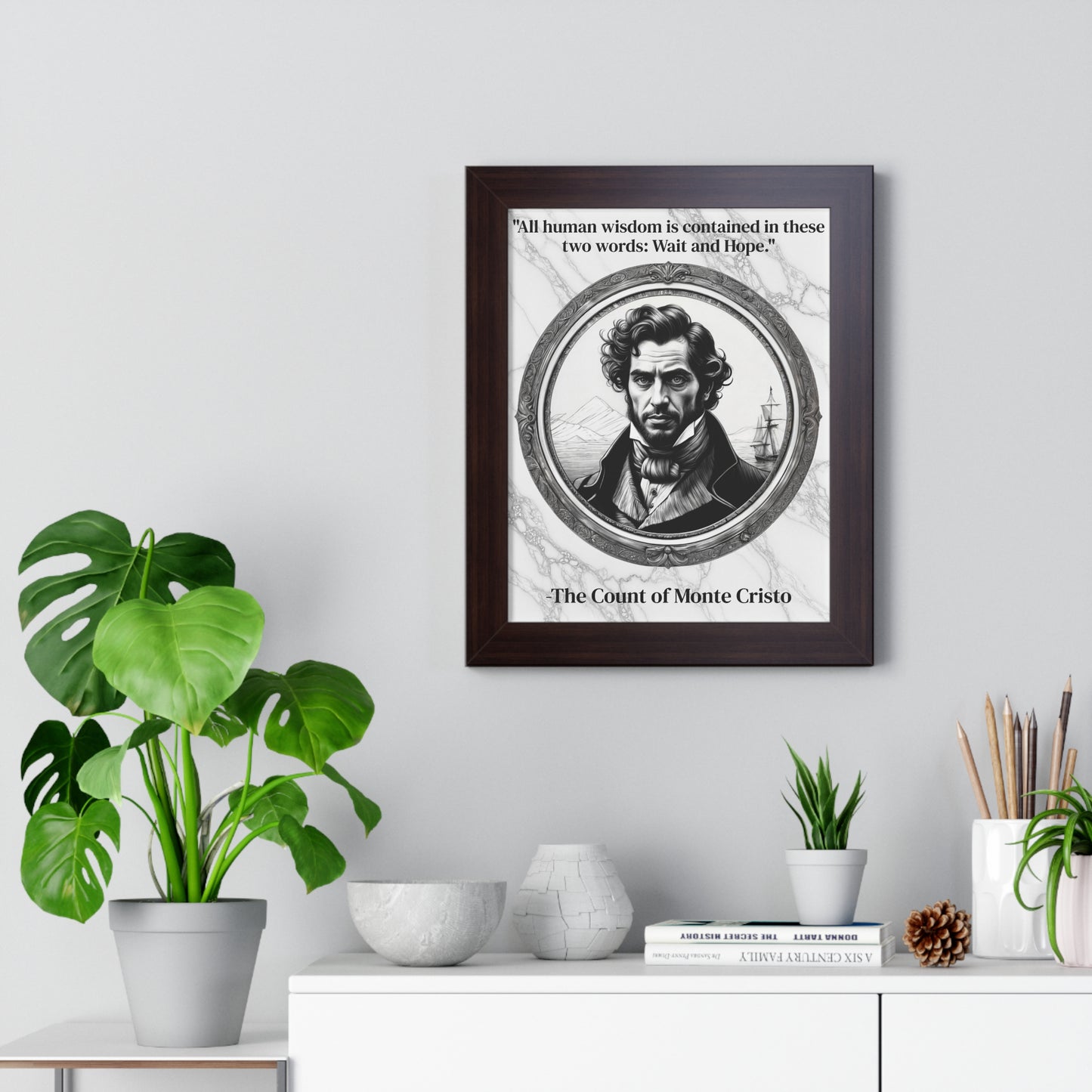 The Count of Monte Cristo Inspirational Quote Decor Framed Wall Art for Home Office Gift - Revenge Quote Print for Classic Literature Lovers