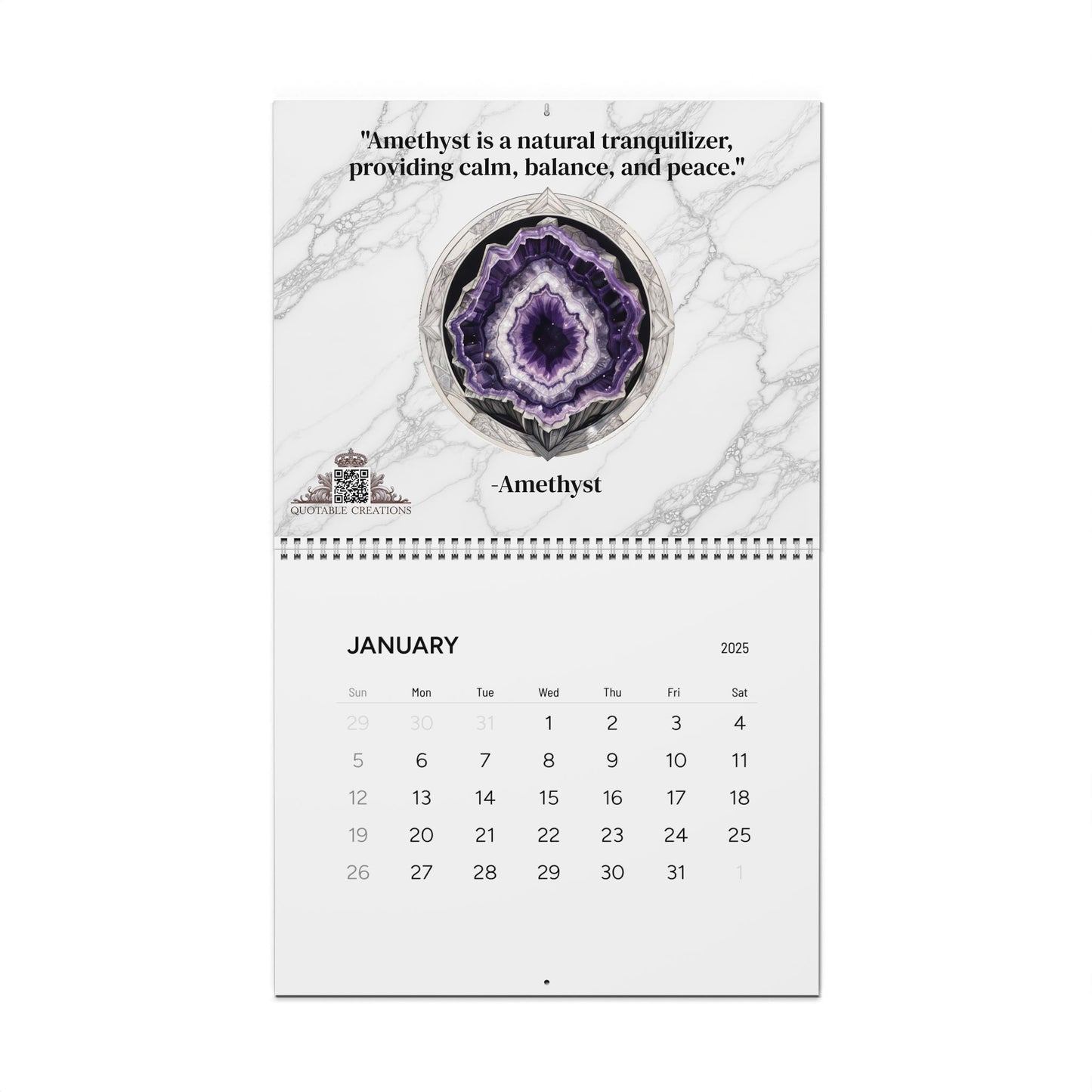 Crystals & Gemstones 2025 Calendar - 12 Inspirational Quotes with QR Codes