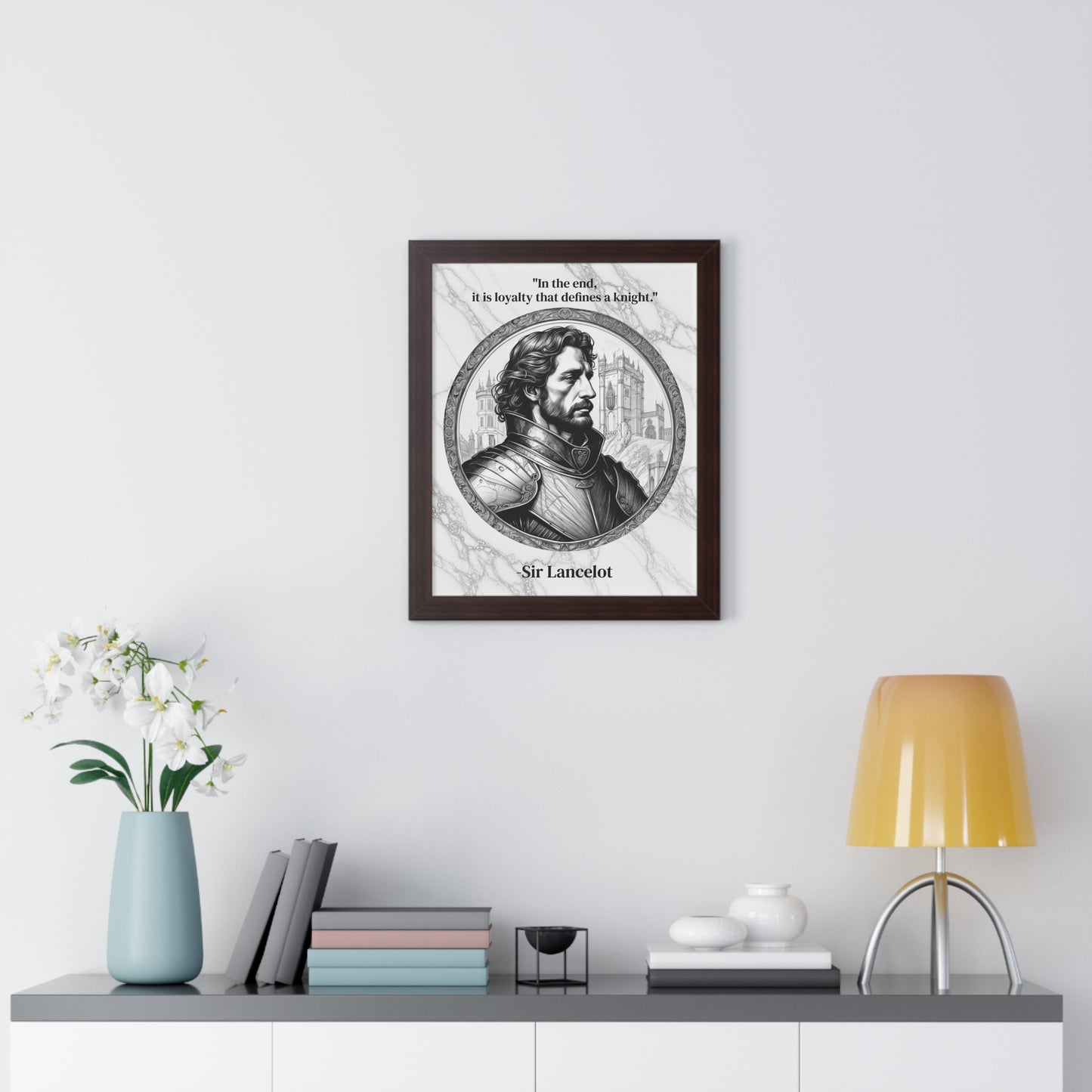 Sir Lancelot Chivalry Code Knights Honor Framed Wall Art Inspirational Quote for Knights Templar Decor - Unique Gift for History Lovers Fans