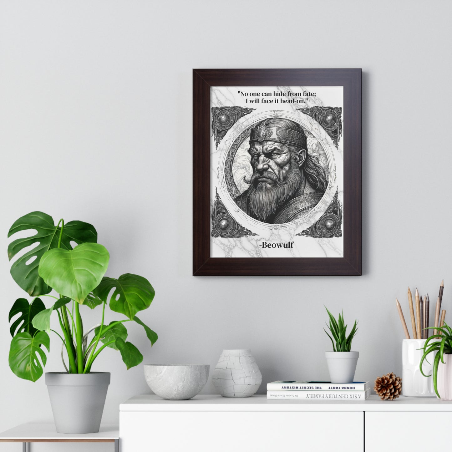 Beowulf Epic Hero Literature Framed Wall Art Inspirational Quote for Book Lovers Legendary Decor - Ideal Gift for Classic Literature Fans