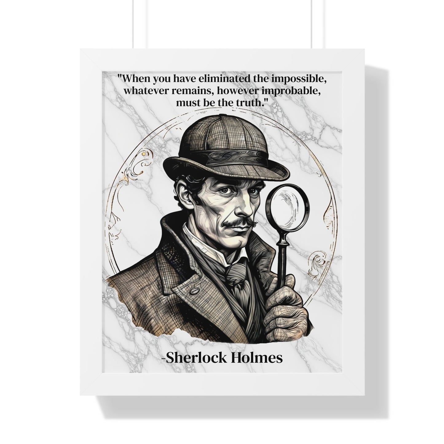 Sherlock Holmes Inspirational Quote Mystery Lover Decor Framed Wall Art for Home Office Gift - Perfect Detective Quote Print for Fans