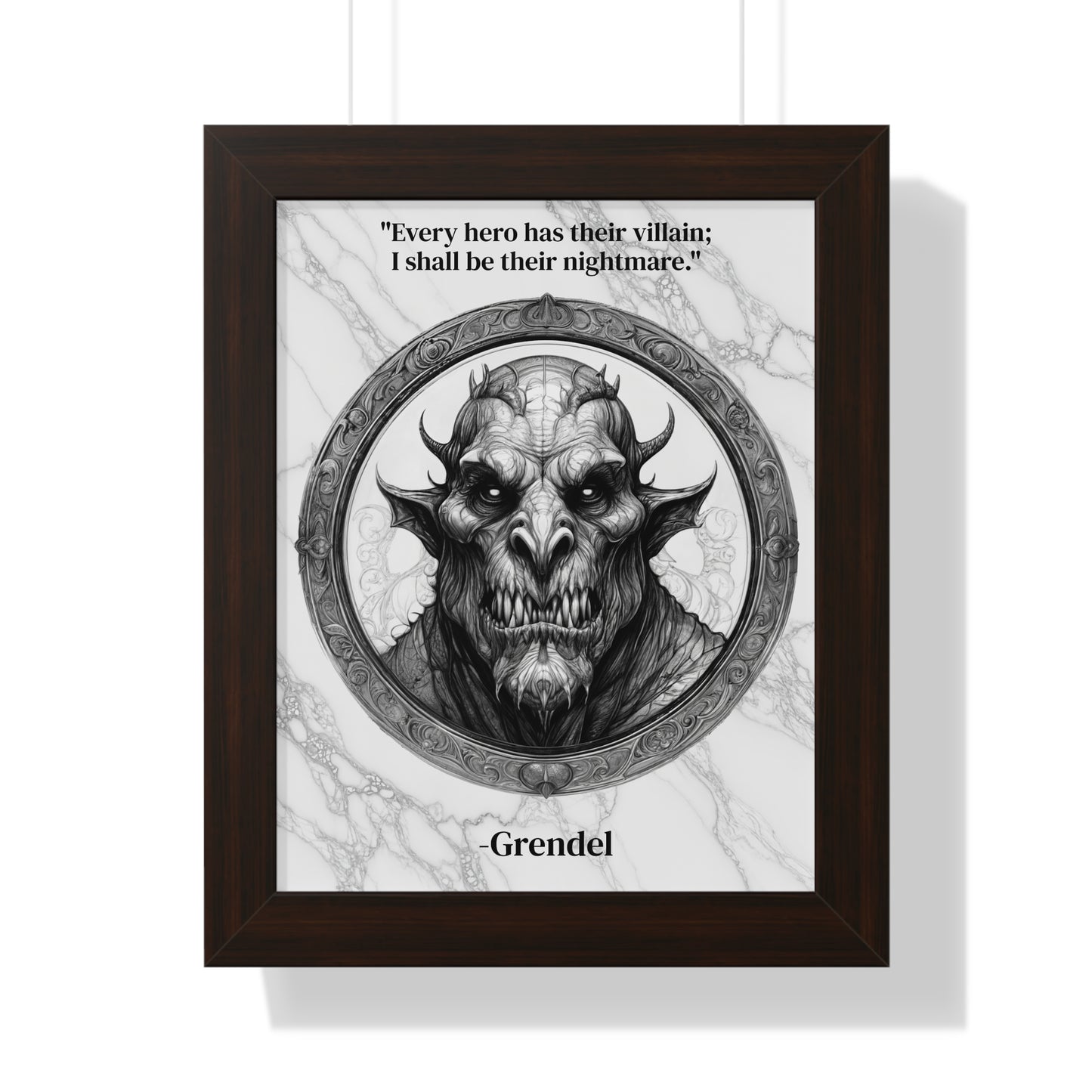 Grendel Dark Fantasy Horror Framed Wall Art Inspirational Quote for Legendary Epic Decor - Perfect Gift for Gothic Lovers Fans