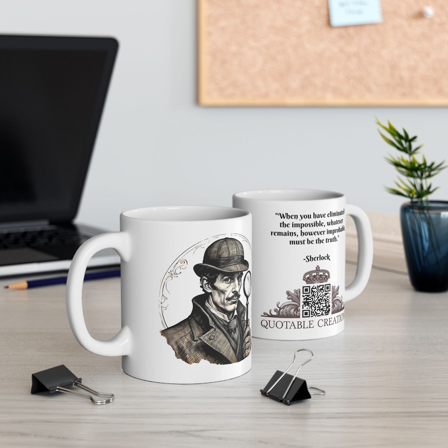 Sherlock Holmes Inspirational Quote Coffee Mug with QR Code (11, 15oz)