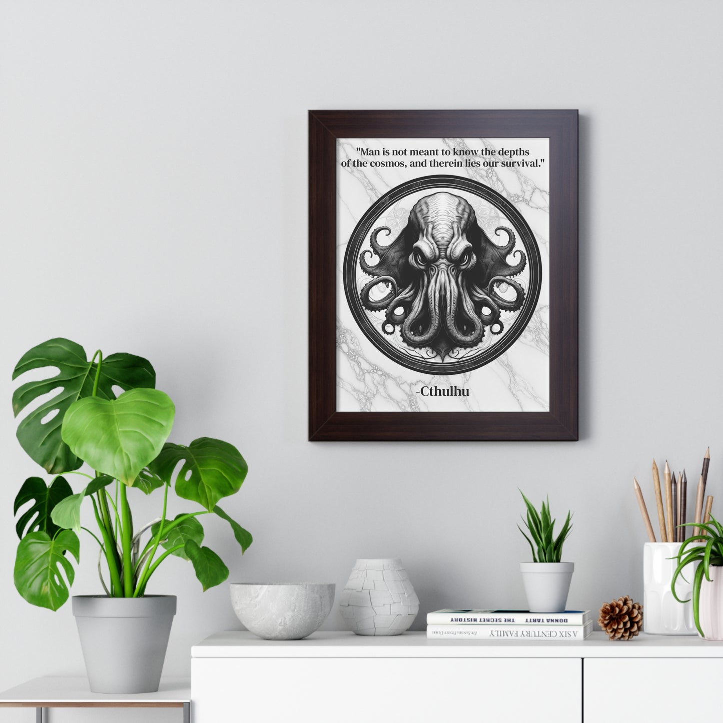 Cthulhu Lovecraft Epic Horror Mythos Framed Wall Art Inspirational Quote for Dark Fantasy Decor - Perfect Gift for Legendary Quest Fans Fan