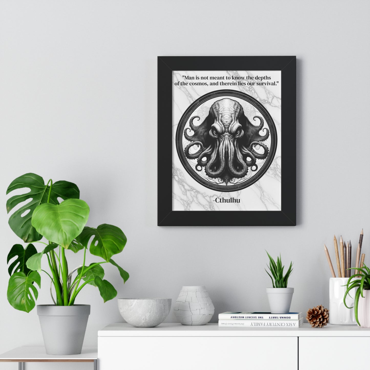 Cthulhu Lovecraft Epic Horror Mythos Framed Wall Art Inspirational Quote for Dark Fantasy Decor - Perfect Gift for Legendary Quest Fans Fan