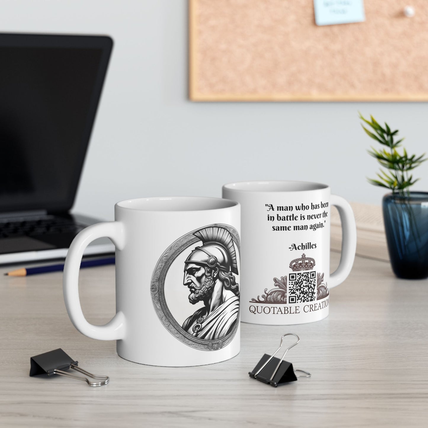 Achilles Inspirational Quote Coffee Mug with QR Code (11, 15oz)