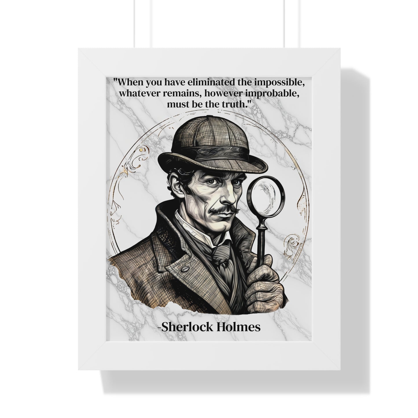 Sherlock Holmes Inspirational Quote Mystery Lover Decor Framed Wall Art for Home Office Gift - Perfect Detective Quote Print for Fans