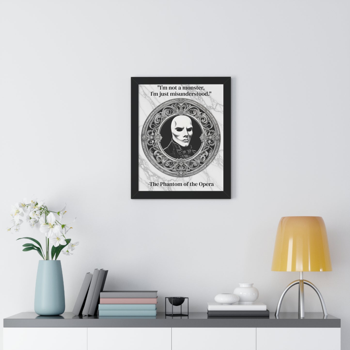 The Phantom of the Opera Inspirational Quote Art Decor Framed Wall Art for Home Office Gift - Perfect Quote Print for Music and Mystery Fans