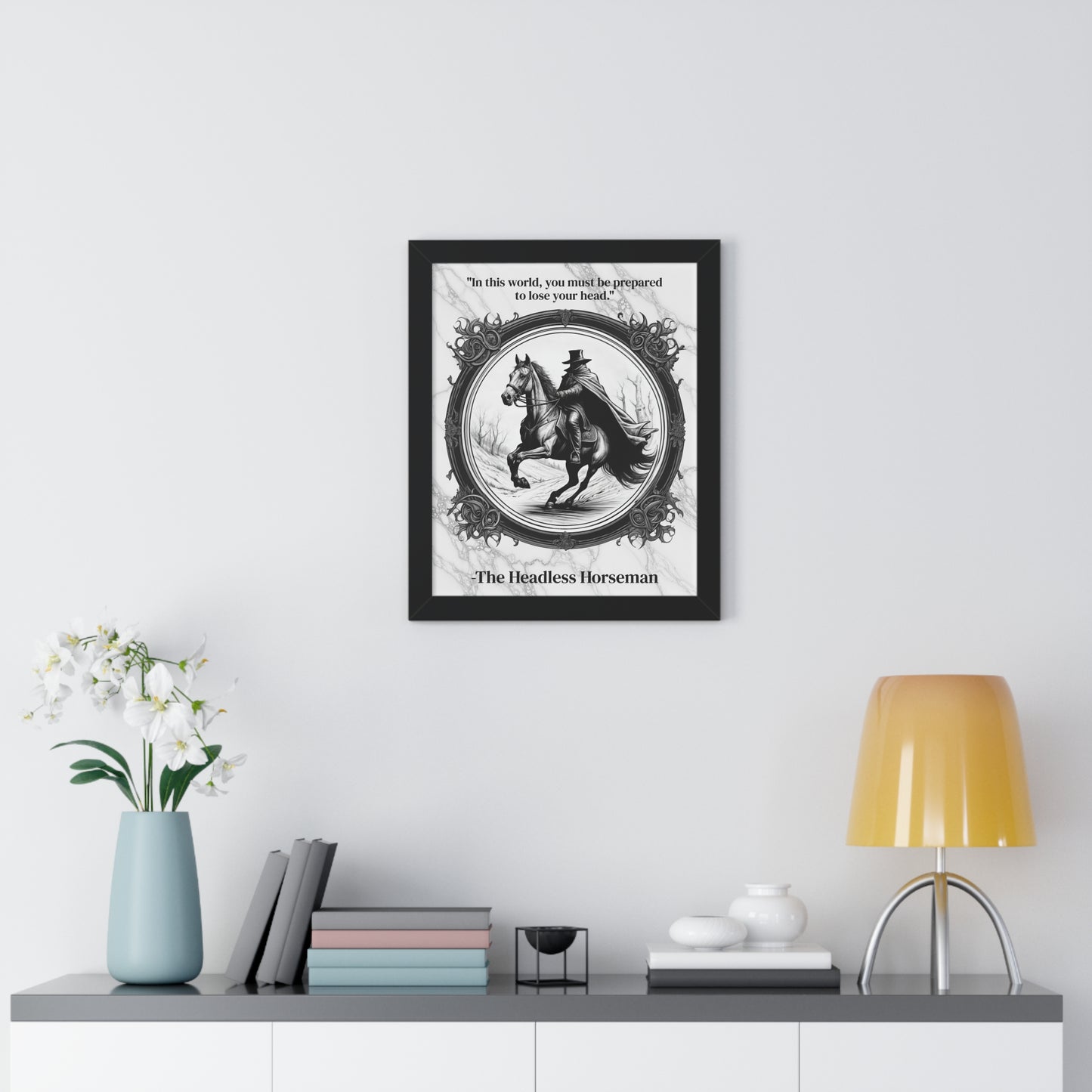 The Headless Horseman Inspirational Quote Halloween Decor Framed Wall Art for Home Office Gift - Ideal Legend Quote Print for Spooky Fans