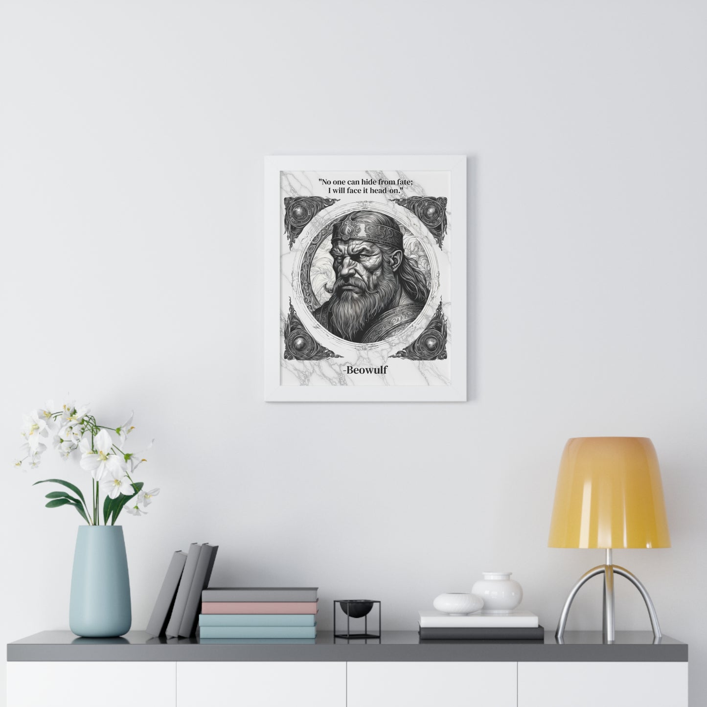 Beowulf Epic Hero Literature Framed Wall Art Inspirational Quote for Book Lovers Legendary Decor - Ideal Gift for Classic Literature Fans