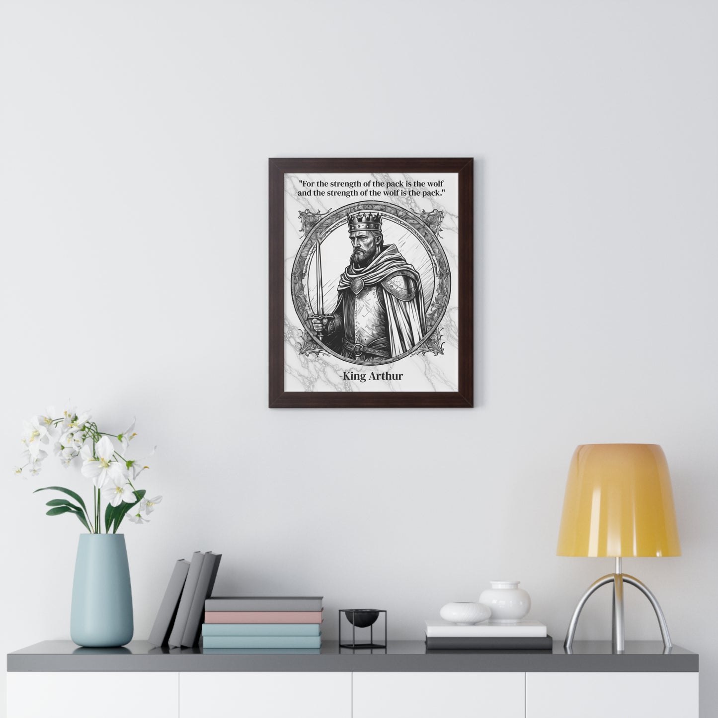 King Arthur Knights Templar Inspirational Framed Wall Art Quote for Fantasy Lovers Castle Decor - Great Gift for Medieval History Fans