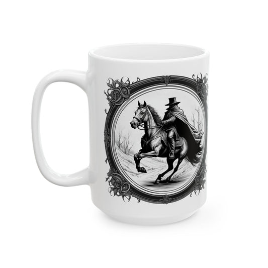 The Headless Horseman Inspirational Quote Coffee Mug Unique Gift for Washington Irving Fans Halloween Lovers and Classic Literature Readers