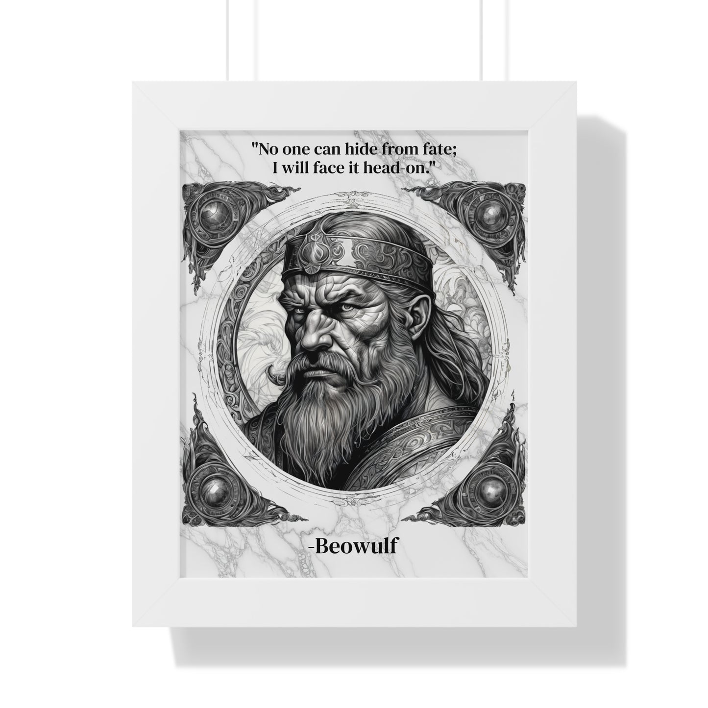 Beowulf Epic Hero Literature Framed Wall Art Inspirational Quote for Book Lovers Legendary Decor - Ideal Gift for Classic Literature Fans