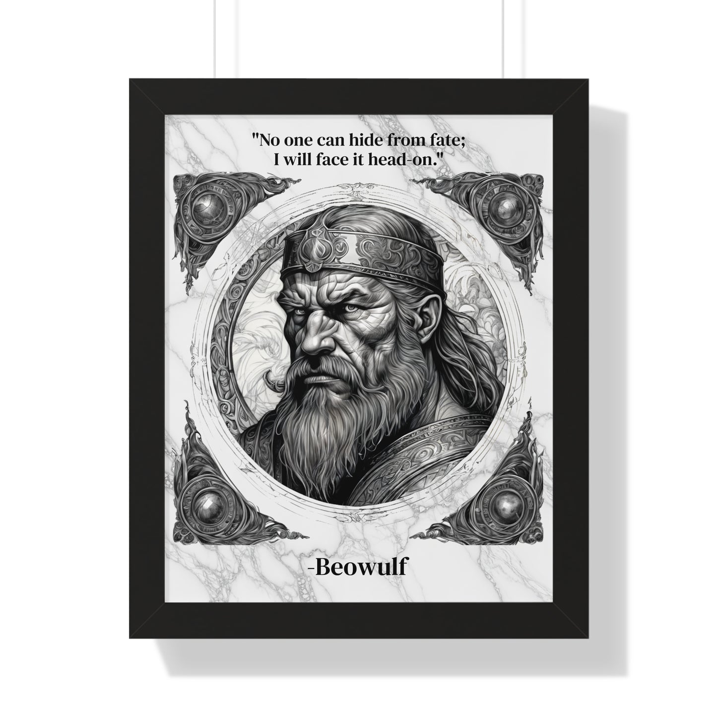 Beowulf Epic Hero Literature Framed Wall Art Inspirational Quote for Book Lovers Legendary Decor - Ideal Gift for Classic Literature Fans