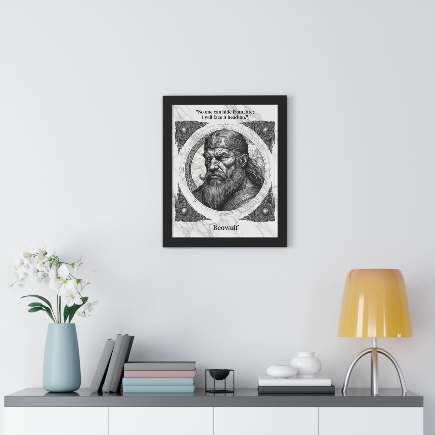 Beowulf Epic Hero Literature Framed Wall Art Inspirational Quote for Book Lovers Legendary Decor - Ideal Gift for Classic Literature Fans