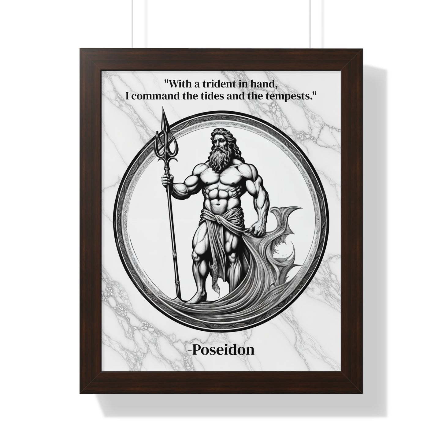 Poseidon Trident Ocean Wave Inspirational Framed Wall Art Quote for Epic Coastal Home Decor - Great Gift for Beach Lovers Sea Spirit Fans