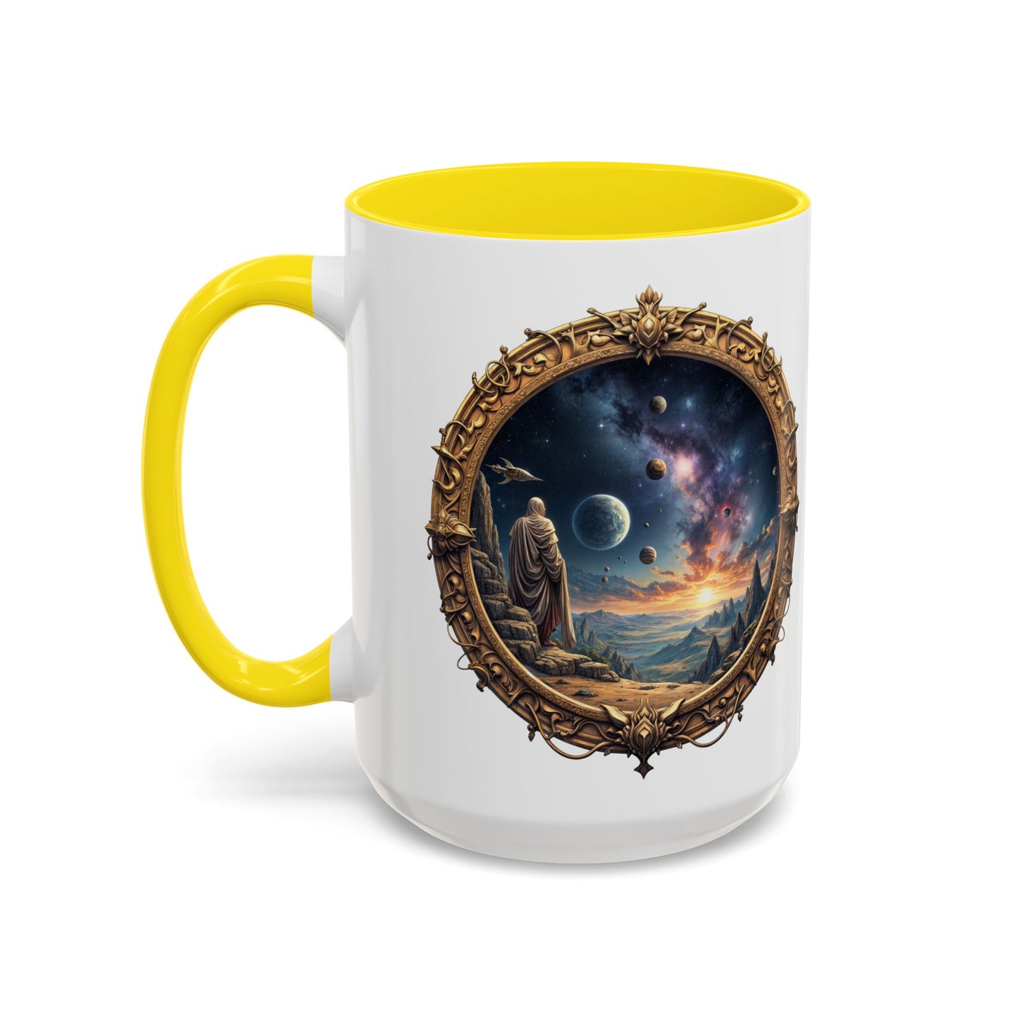 UFO Coffee Mug with Earth Pizza Quote for Space Enthusiasts Who Love Unique Gifts Funny Intergalactic Humor for Everyone QR Code Quote Video