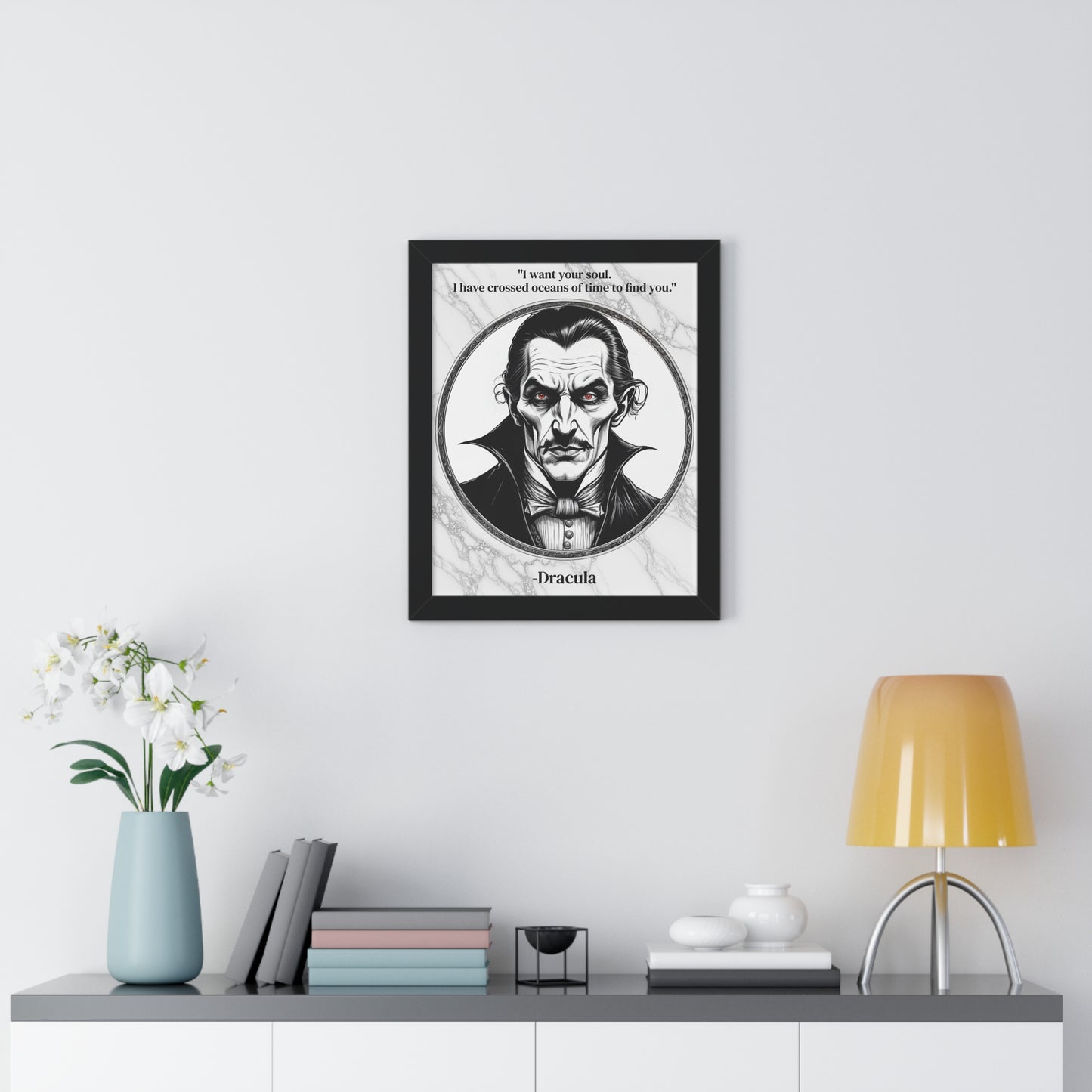 Dracula Inspirational Quote Gothic Decor Framed Wall Art for Home Office Gift - Ideal Vampire Quote Print for Horror Literature Lovers