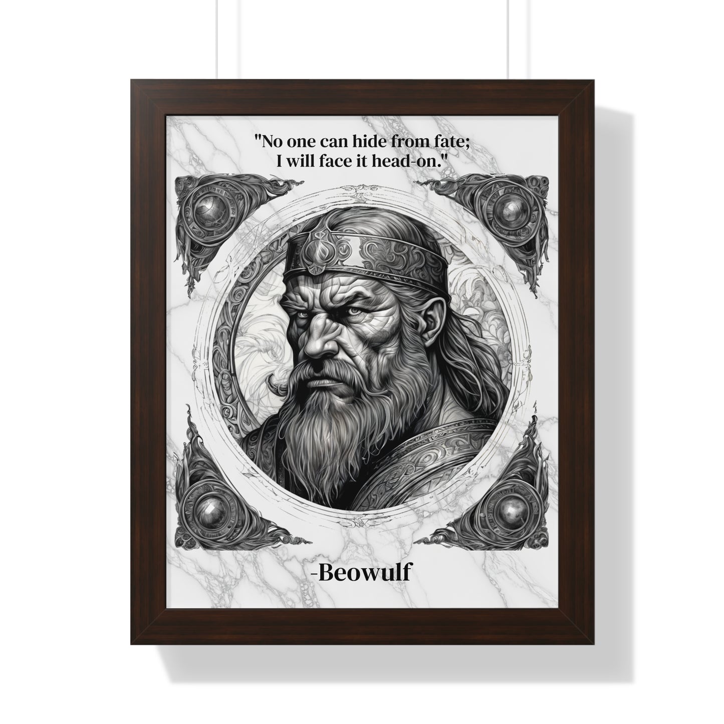 Beowulf Epic Hero Literature Framed Wall Art Inspirational Quote for Book Lovers Legendary Decor - Ideal Gift for Classic Literature Fans