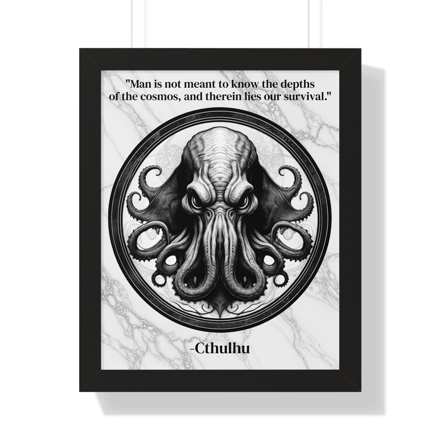 Cthulhu Lovecraft Epic Horror Mythos Framed Wall Art Inspirational Quote for Dark Fantasy Decor - Perfect Gift for Legendary Quest Fans Fan