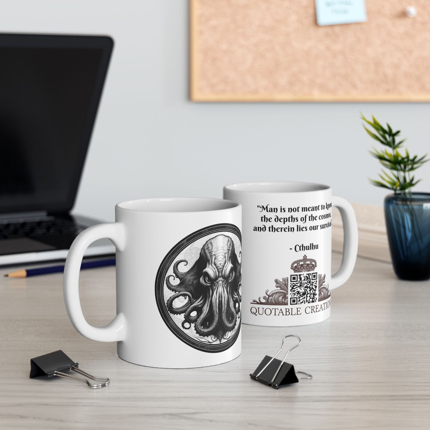 Cthulhu Inspirational Quote Coffee Mug with QR Code (11, 15oz)