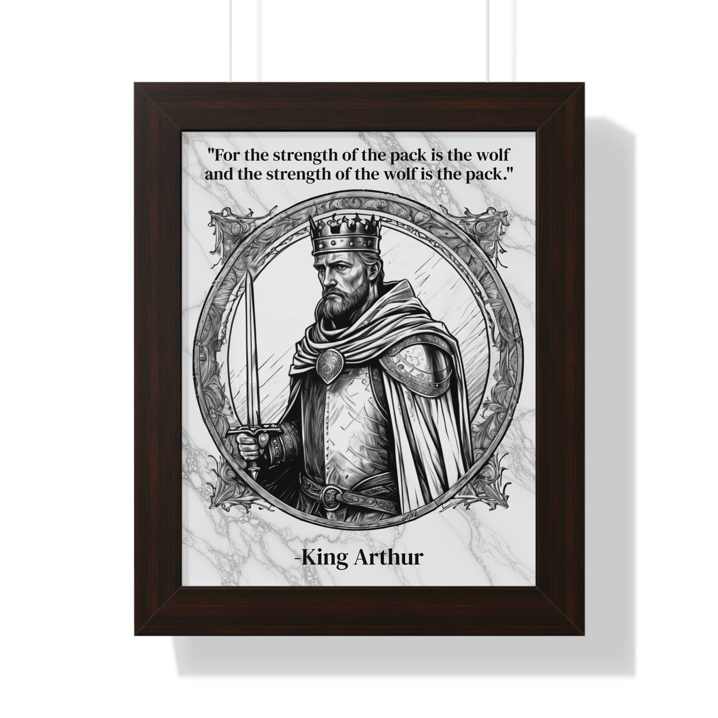 King Arthur Knights Templar Inspirational Framed Wall Art Quote for Fantasy Lovers Castle Decor - Great Gift for Medieval History Fans