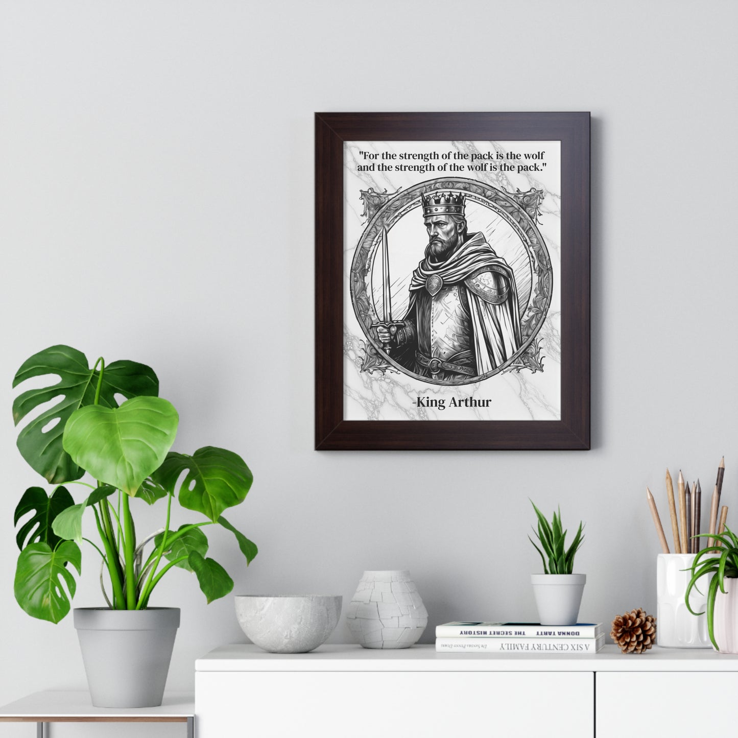 King Arthur Knights Templar Inspirational Framed Wall Art Quote for Fantasy Lovers Castle Decor - Great Gift for Medieval History Fans