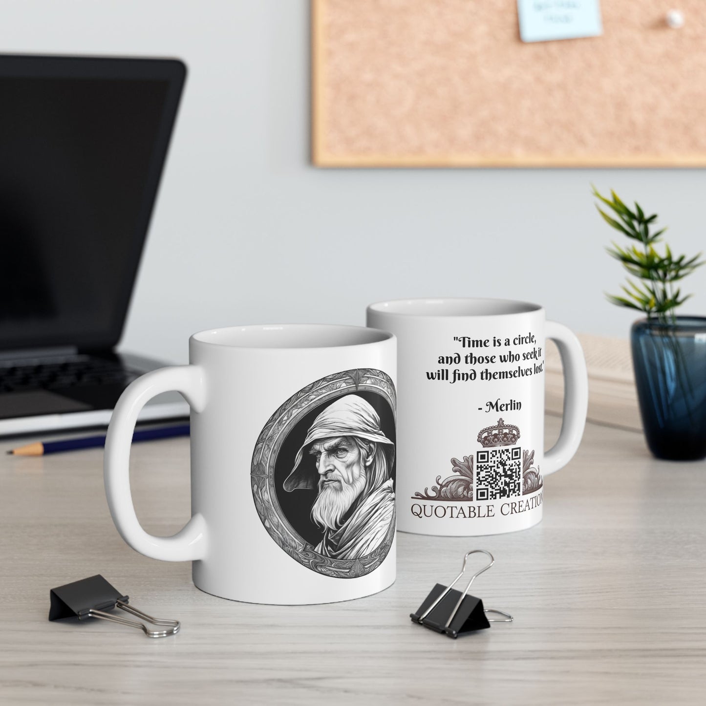 Merlin Inspirational Quote Coffee Mug with QR Code (11, 15oz)