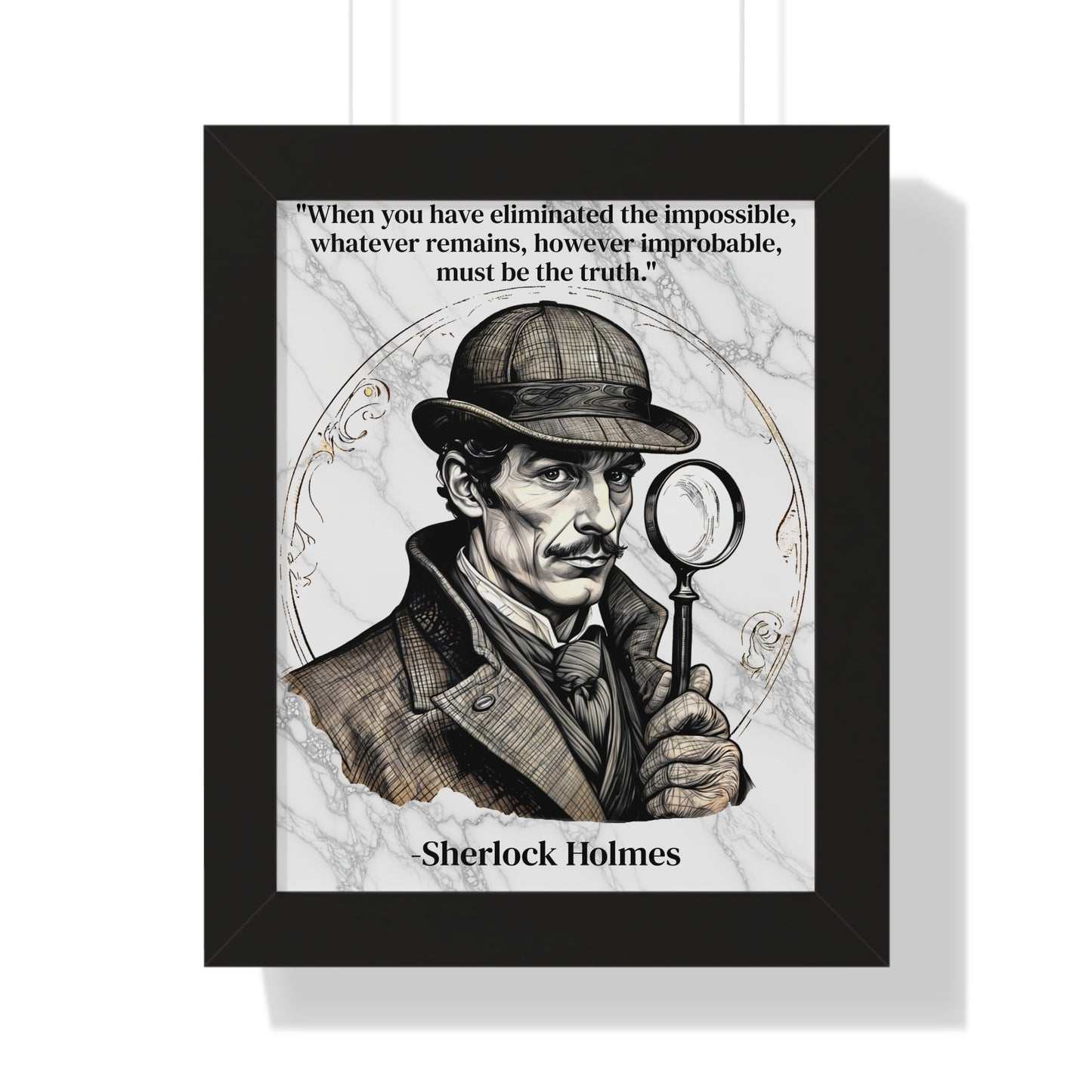 Sherlock Holmes Inspirational Quote Mystery Lover Decor Framed Wall Art for Home Office Gift - Perfect Detective Quote Print for Fans