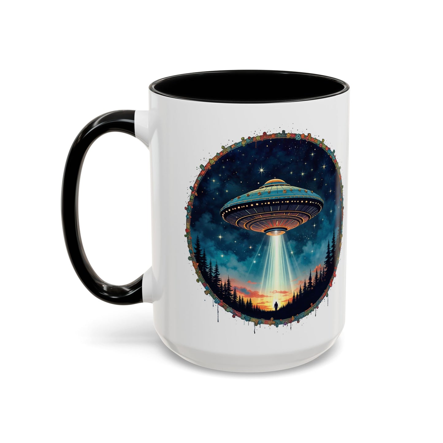 UFO Coffee Mug with Funny Cafe and Space Quotes - for Coffee Lovers Who Enjoy Quirky Gifts Humorous Alien-Themed Jokes QR Code Quote Video