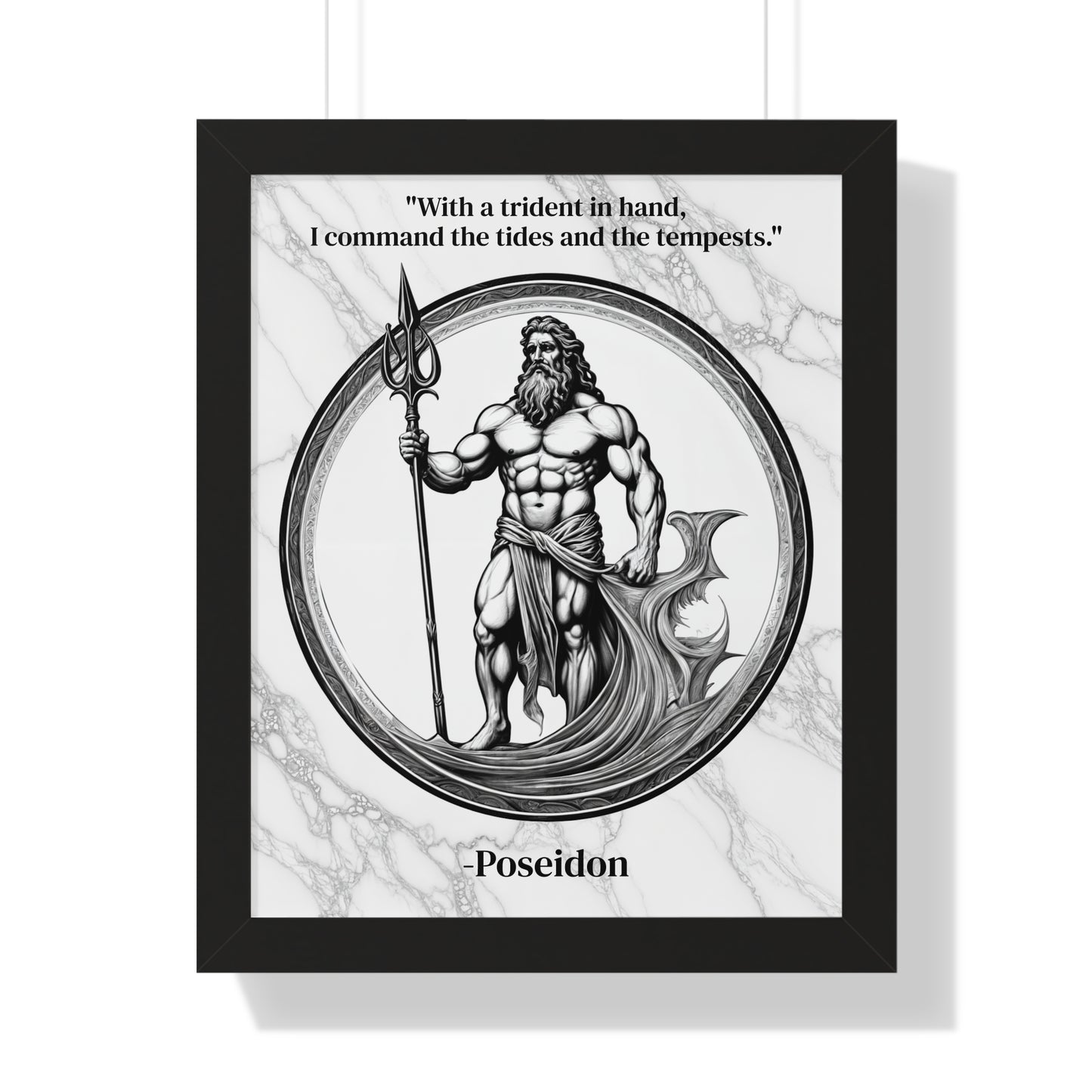 Poseidon Trident Ocean Wave Inspirational Framed Wall Art Quote for Epic Coastal Home Decor - Great Gift for Beach Lovers Sea Spirit Fans