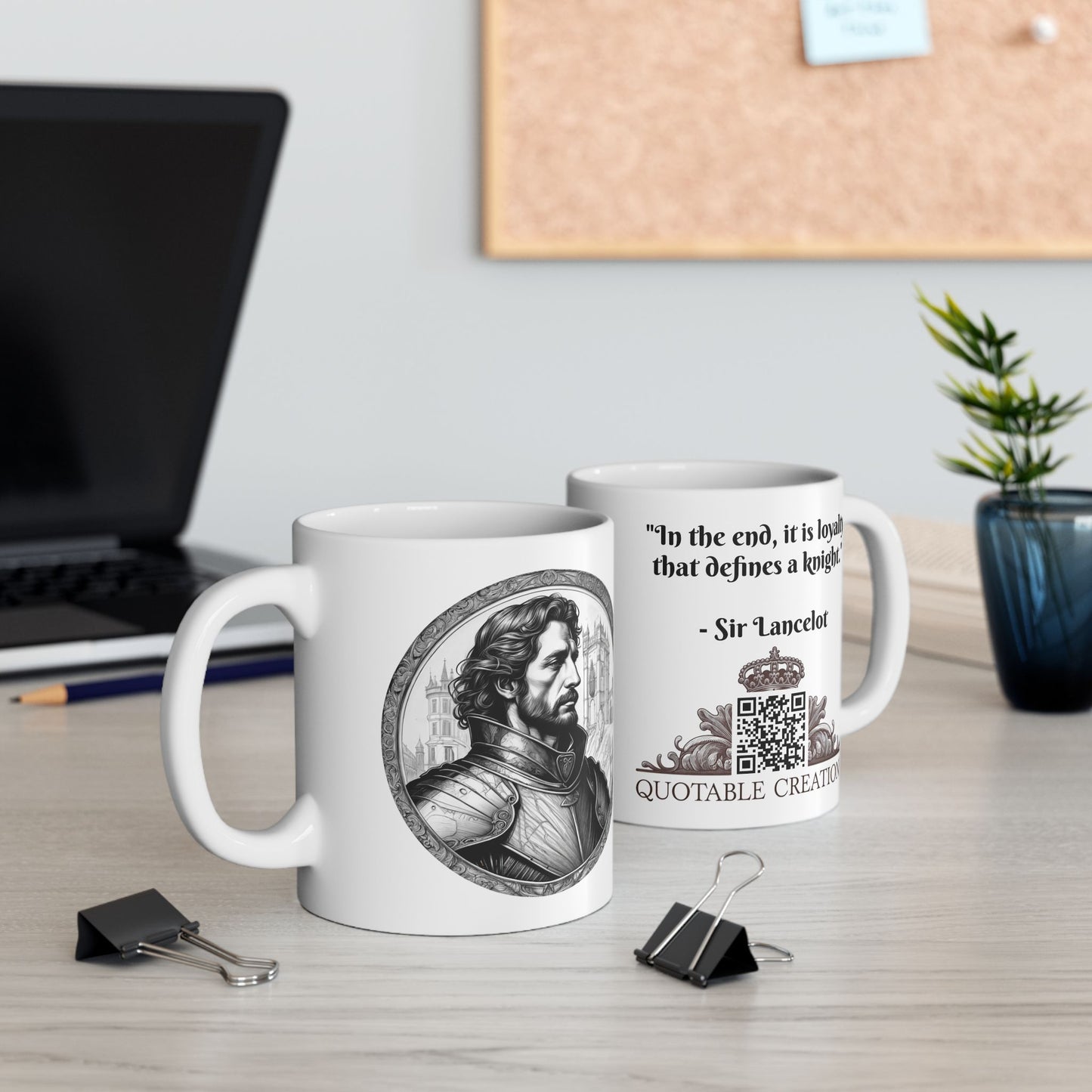 Sir Lancelot Inspirational Quote Coffee Mug with QR Code (11, 15oz)