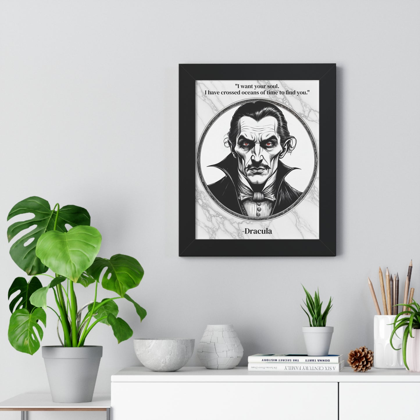 Dracula Inspirational Quote Gothic Decor Framed Wall Art for Home Office Gift - Ideal Vampire Quote Print for Horror Literature Lovers