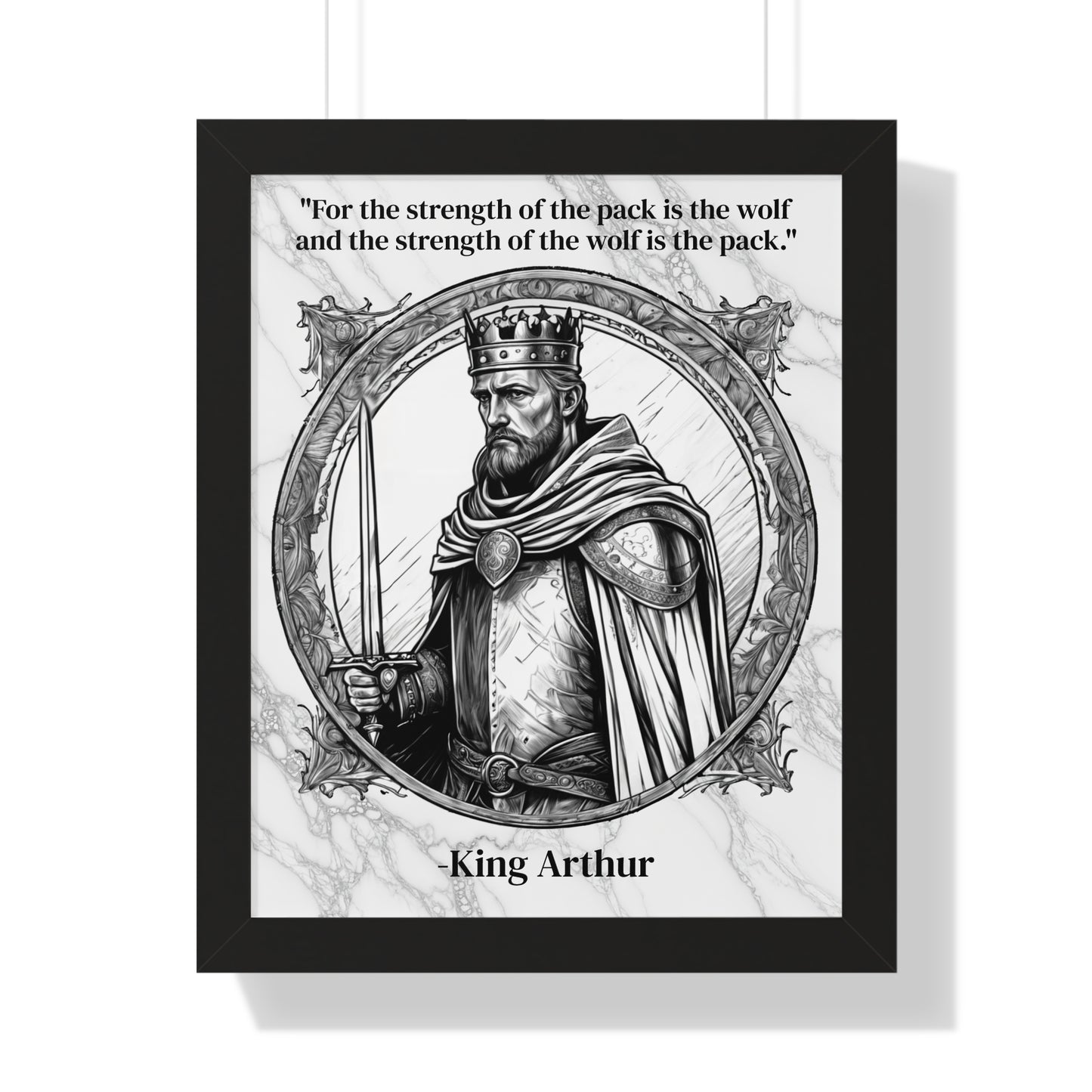 King Arthur Knights Templar Inspirational Framed Wall Art Quote for Fantasy Lovers Castle Decor - Great Gift for Medieval History Fans