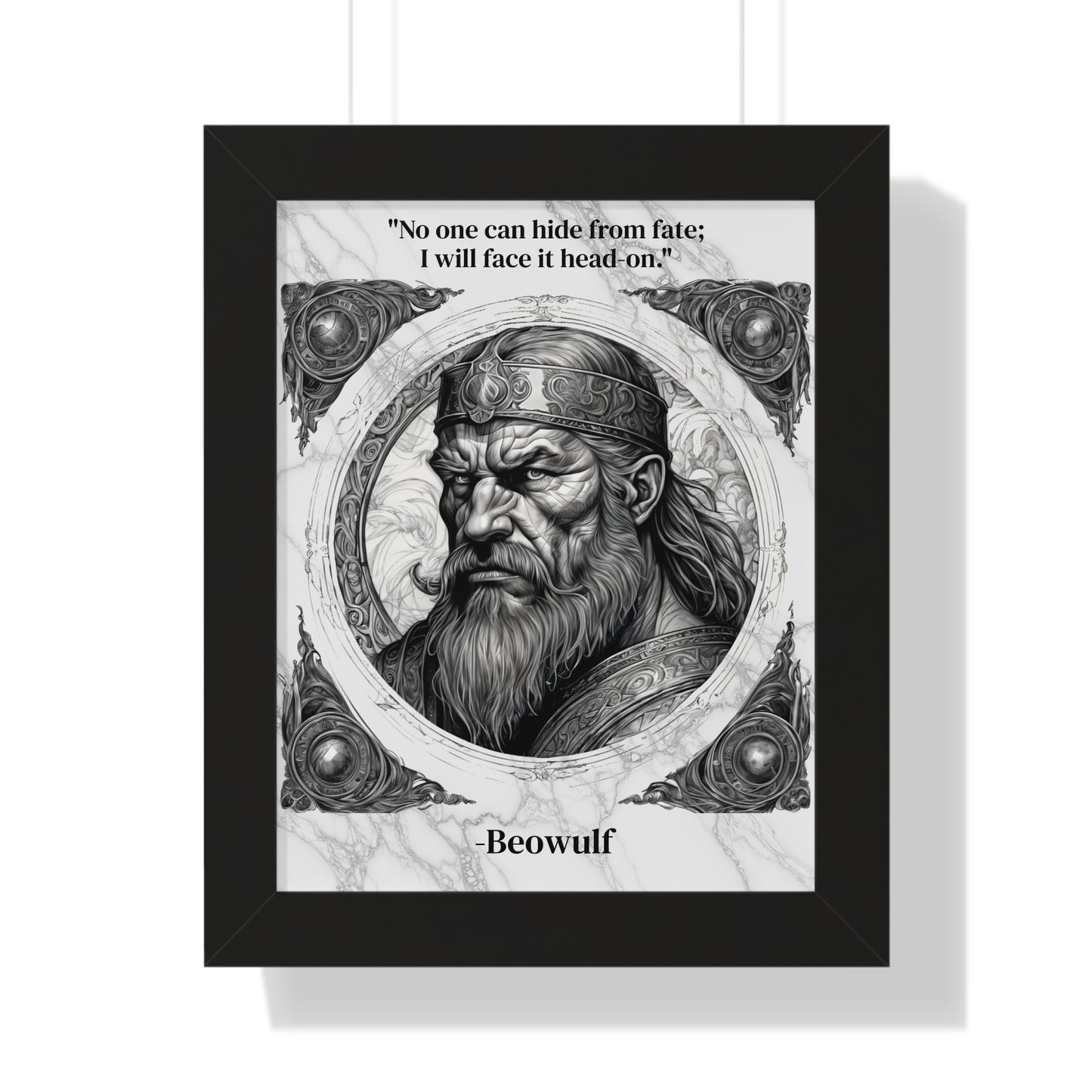 Beowulf Epic Hero Literature Framed Wall Art Inspirational Quote for Book Lovers Legendary Decor - Ideal Gift for Classic Literature Fans