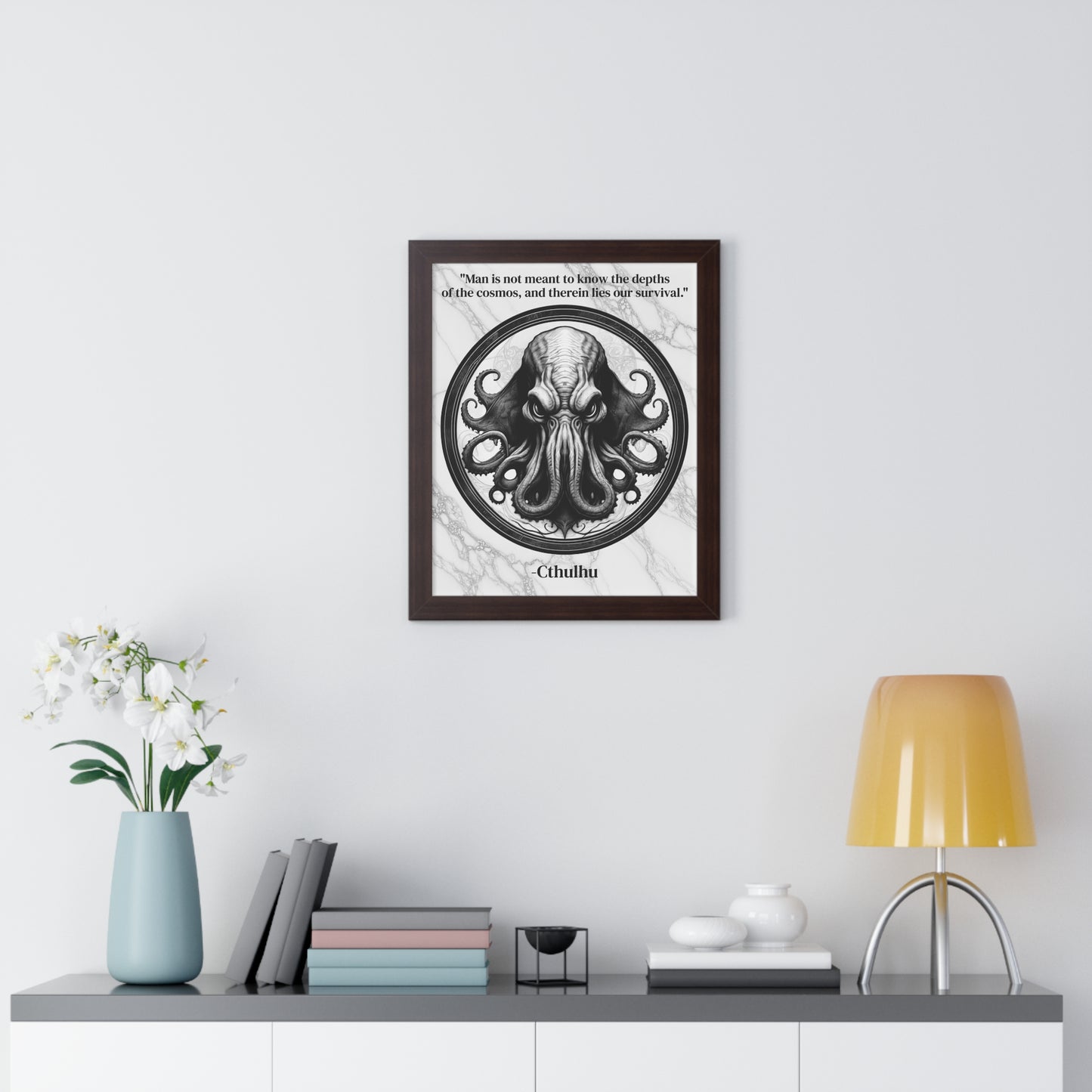 Cthulhu Lovecraft Epic Horror Mythos Framed Wall Art Inspirational Quote for Dark Fantasy Decor - Perfect Gift for Legendary Quest Fans Fan